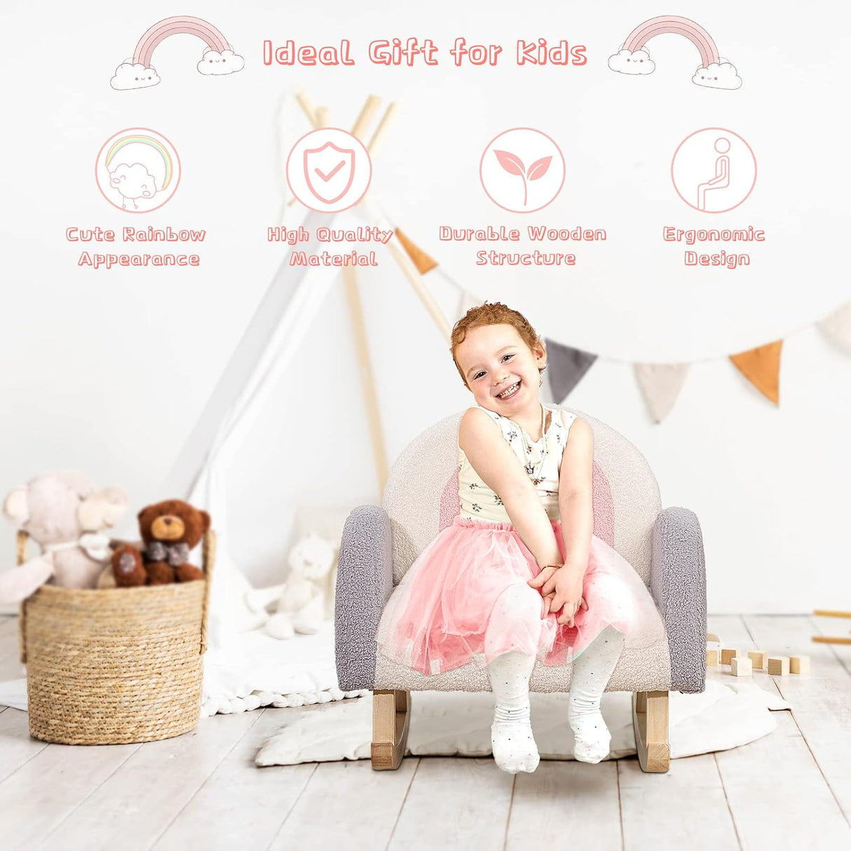 Dripex Velvet Fabric Toddler Rocking Chair