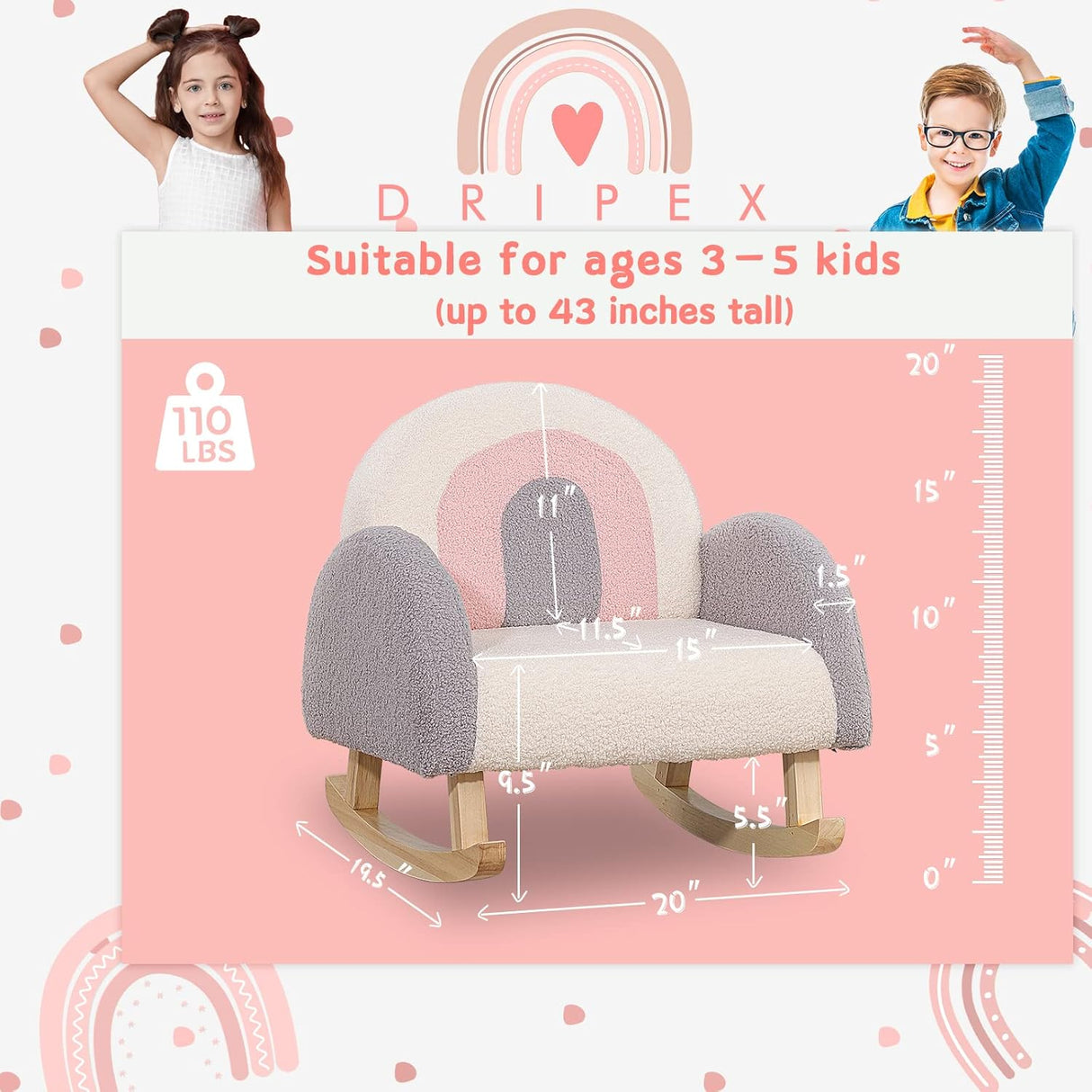 Dripex Velvet Fabric Toddler Rocking Chair