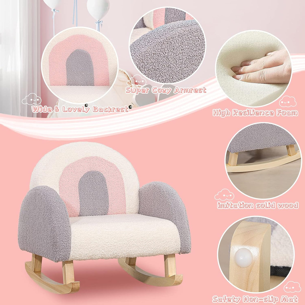 Dripex Velvet Fabric Toddler Rocking Chair