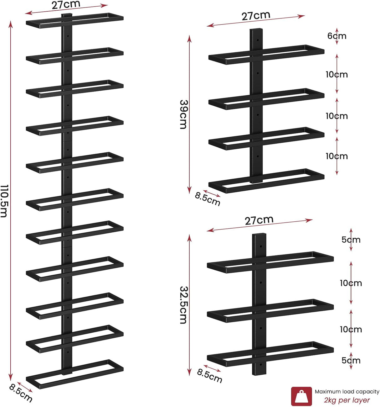 Dripex 11 Tier Wall Mount Wine Rack Metal Wine Display Rack for Wall