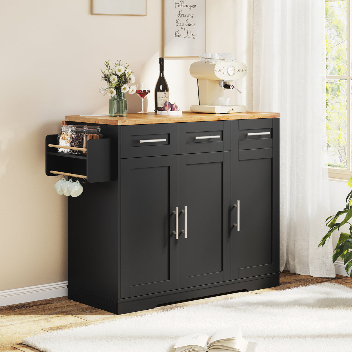 Dripex 41.5'' Kitchen Island with Power Outlet, Trash Cabinet & Storage,Black