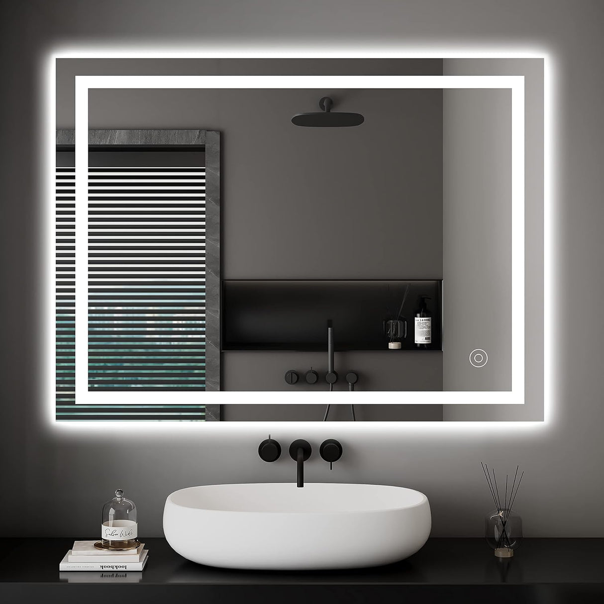Dripex 32 x 24 Inch Waterproof and Touch Button LED Vanity Bathroom Anti-Fog Wall Mounted Makeup Mirror