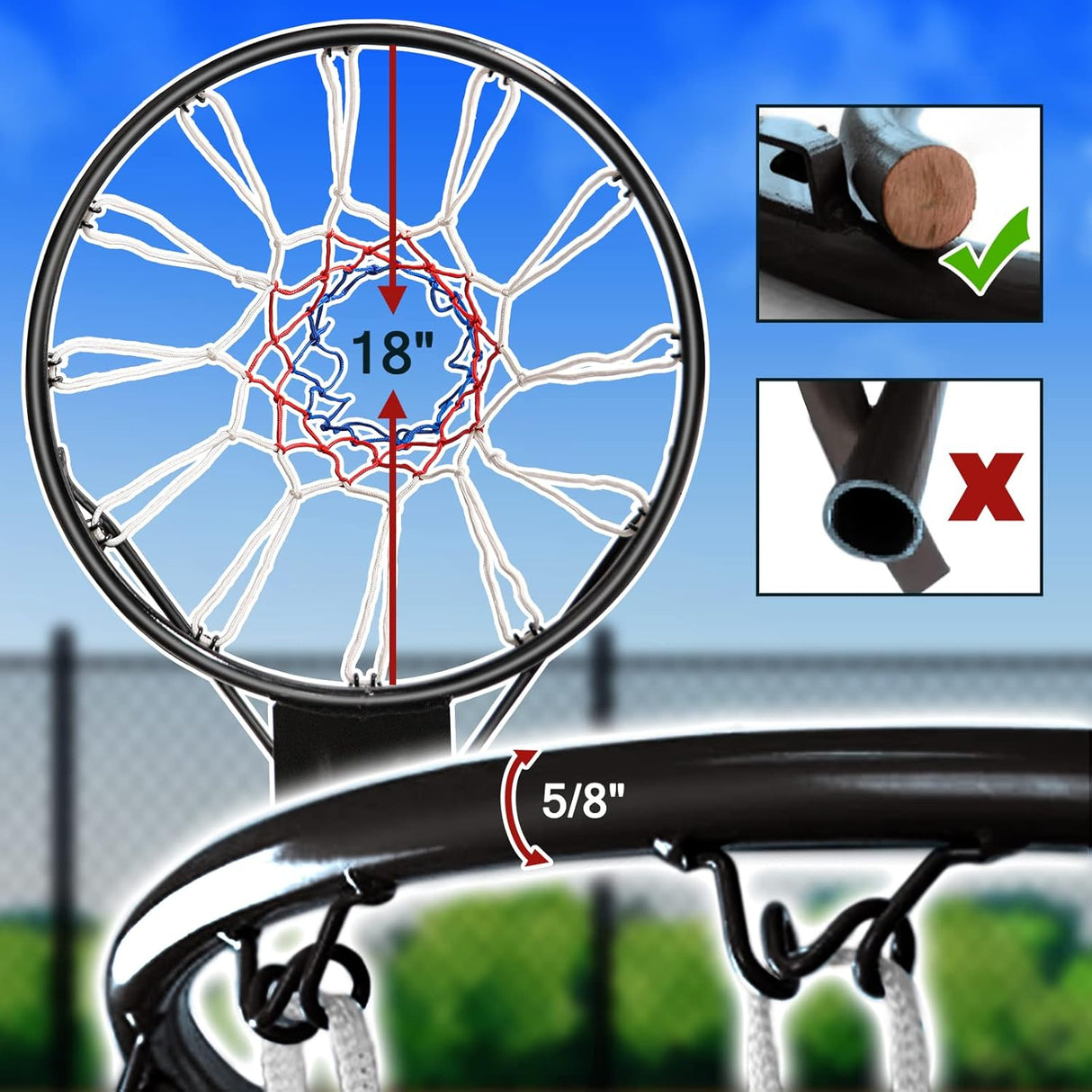 Dripex Solid Basketball Rim 18" Replacement Breakaway Wall Mounted