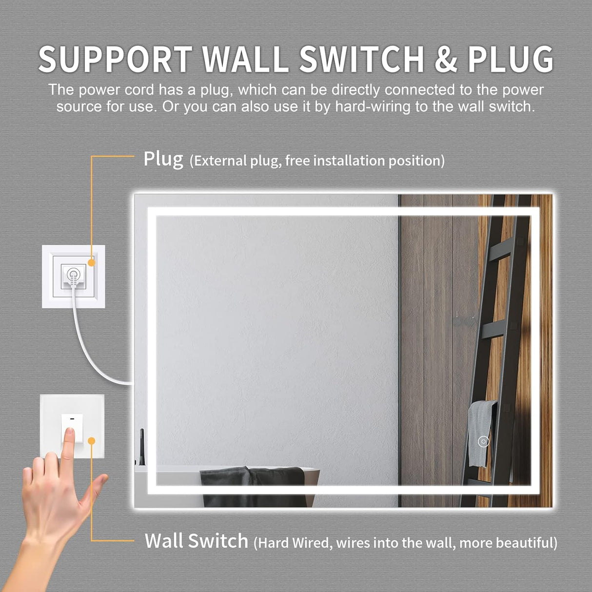 Dripex 32 x 24 Inch Waterproof and Touch Button LED Vanity Bathroom Anti-Fog Wall Mounted Makeup Mirror