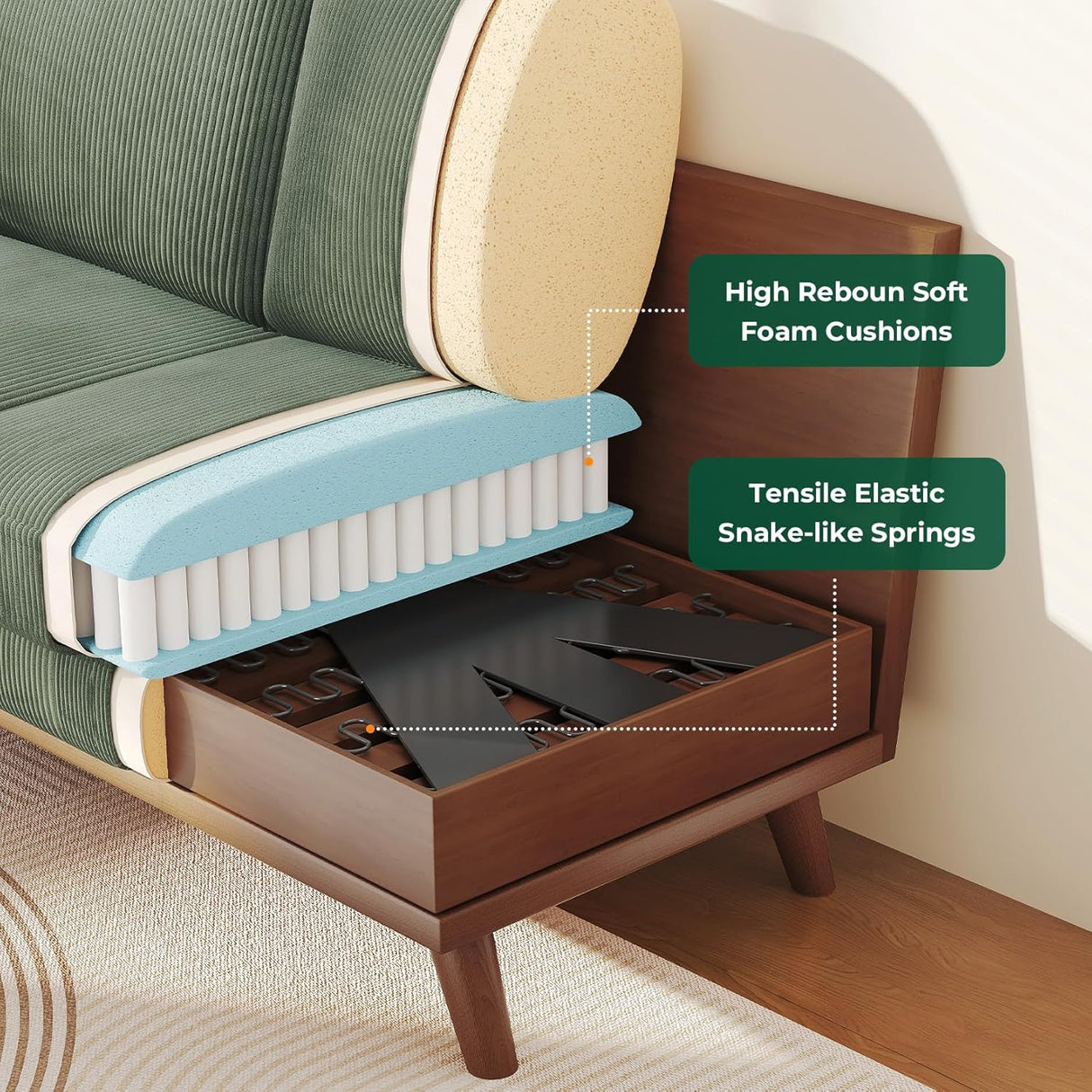 68" Loveseat Sofa Comfy Corduroy Couch with Spring Cushion