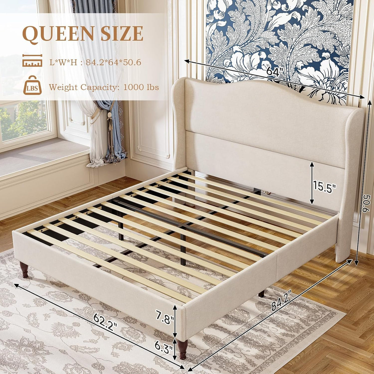 Queen Size Bed Frame Upholstered Platform Bed