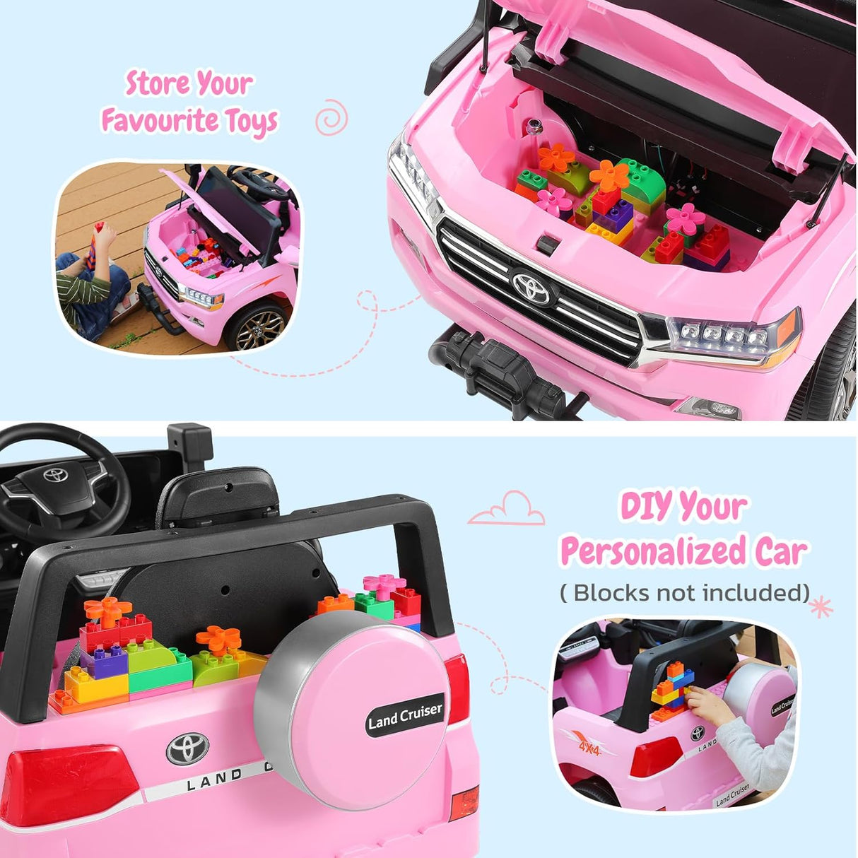 Electric cars for kids with DIY Building Blocks & Storage Area