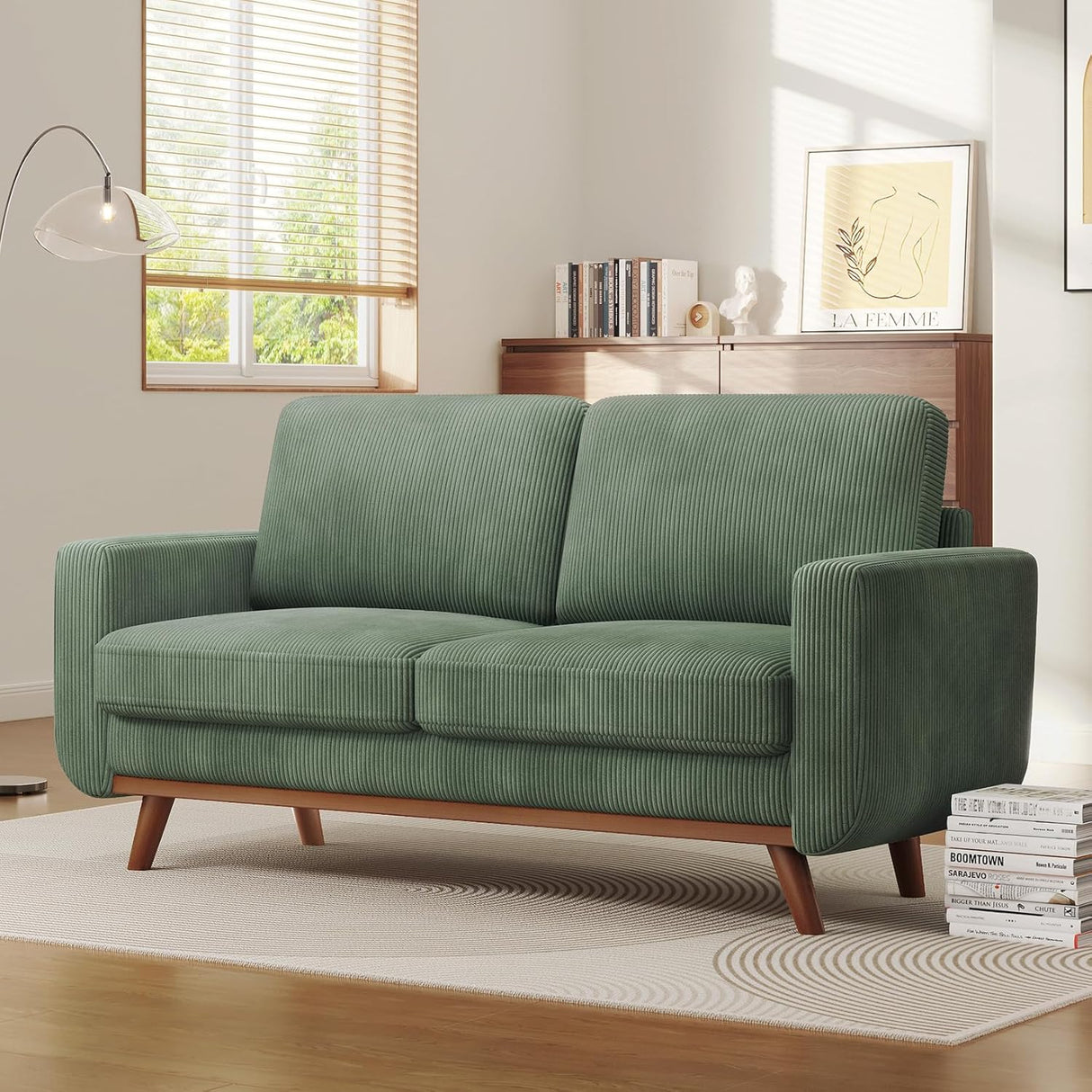 68" Loveseat Sofa Comfy Corduroy Couch with Spring Cushion