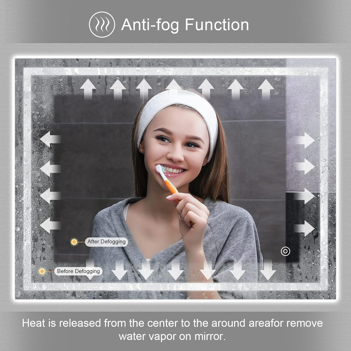 Dripex 32 x 24 Inch Waterproof and Touch Button LED Vanity Bathroom Anti-Fog Wall Mounted Makeup Mirror