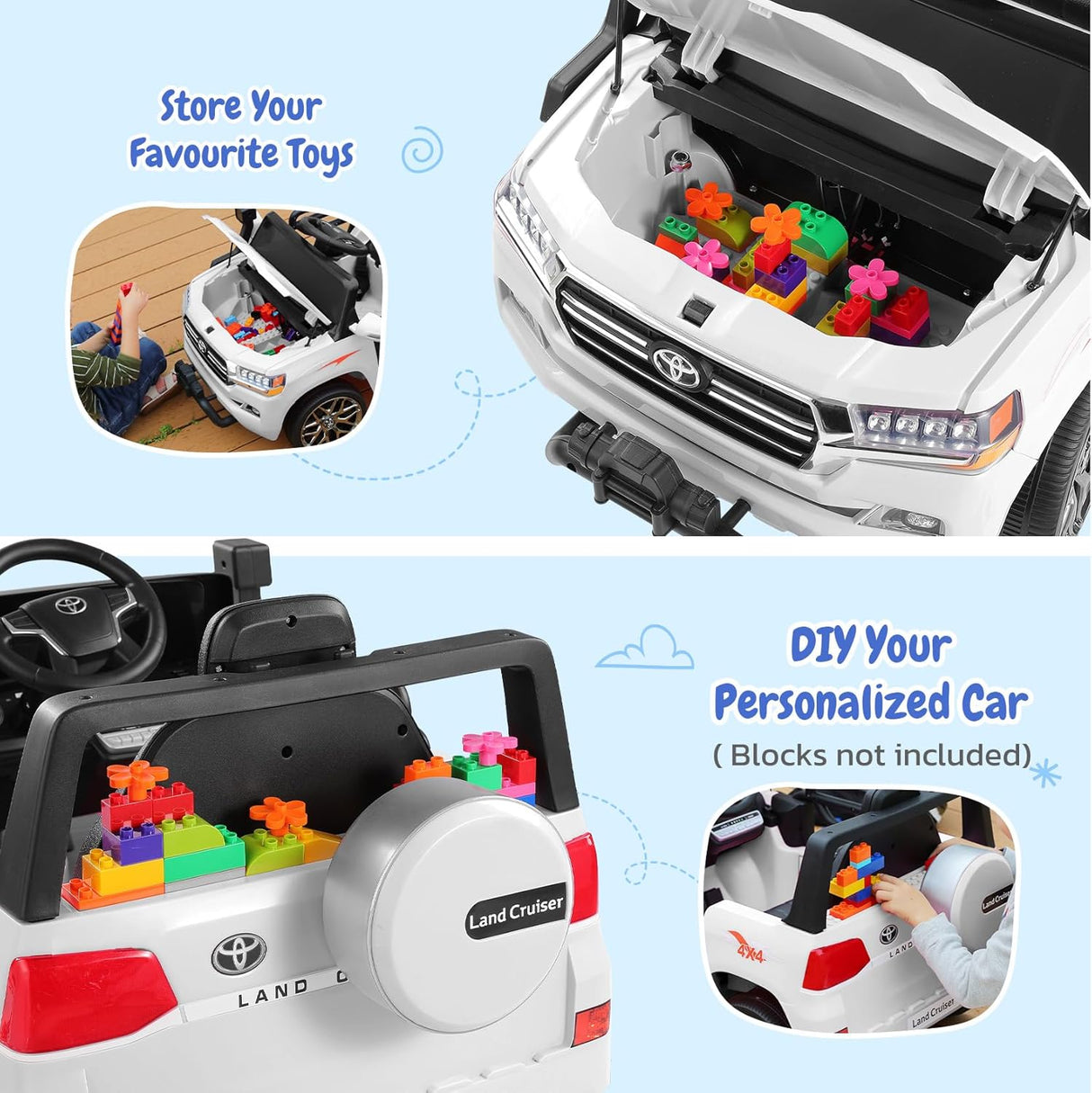 Electric cars for kids with DIY Building Blocks & Storage Area