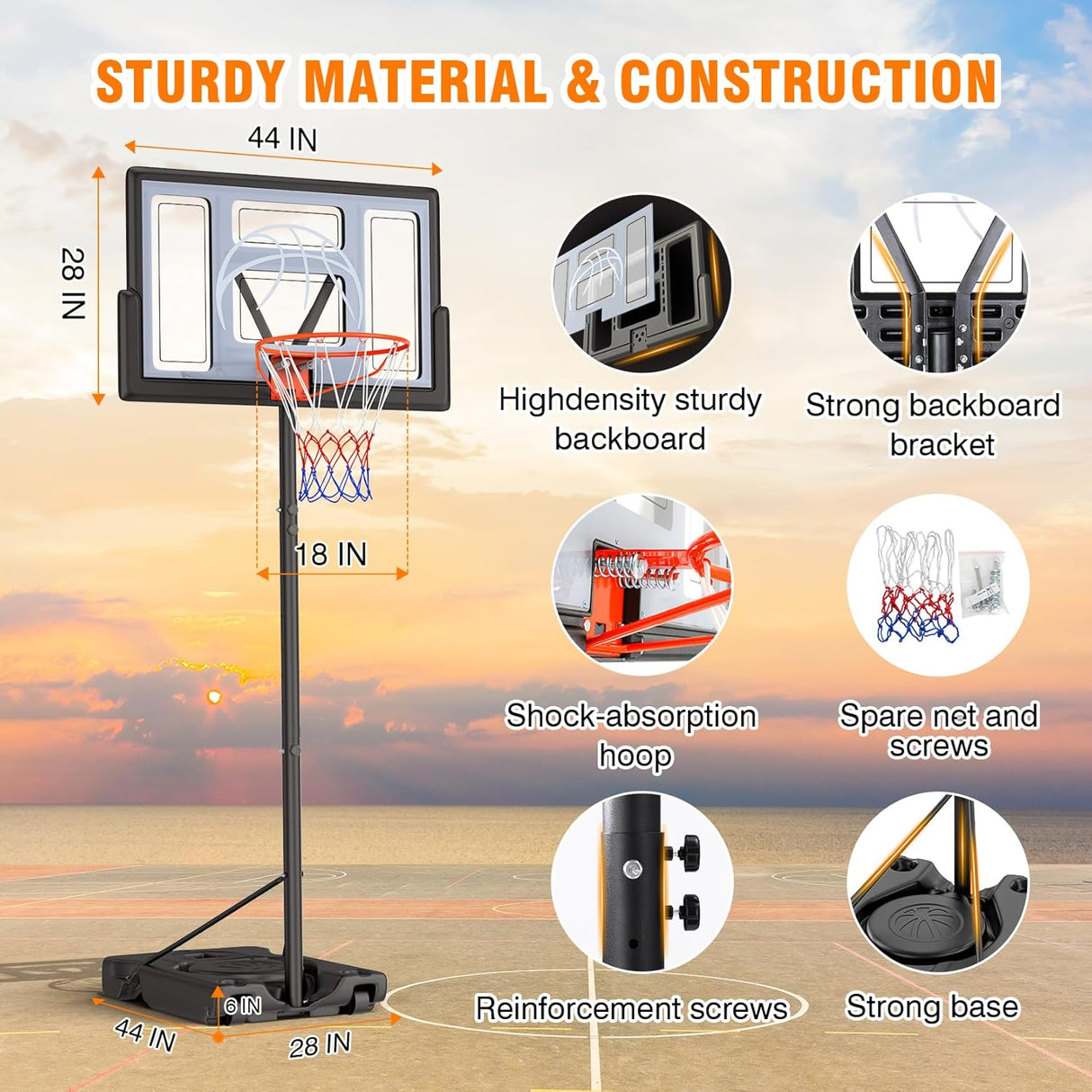 Basketball Hoop Outdoor 10ft Adjustable Portable Basketball Hoop