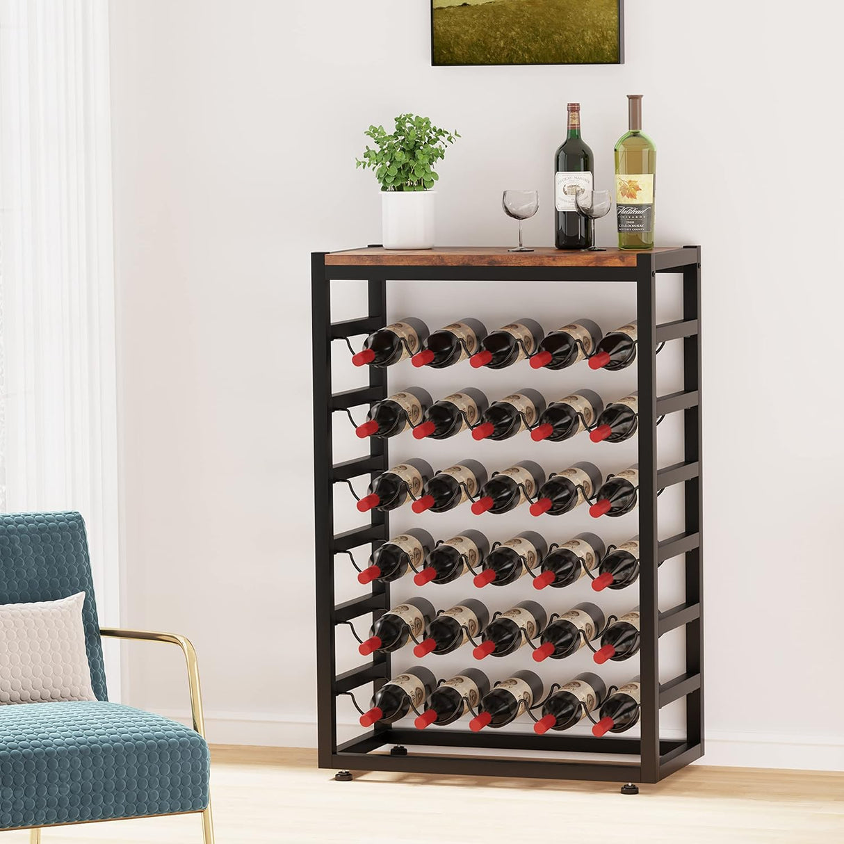 Dripex 30 Bottles 6-Tier DisplayWine Rack Free Standing Floor