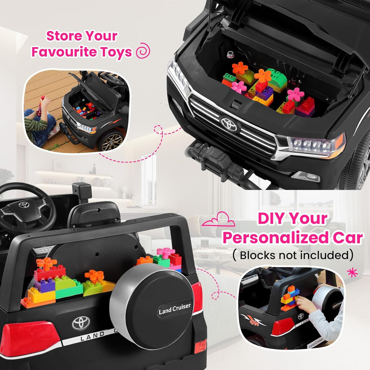 Electric cars for kids with DIY Building Blocks & Storage Area