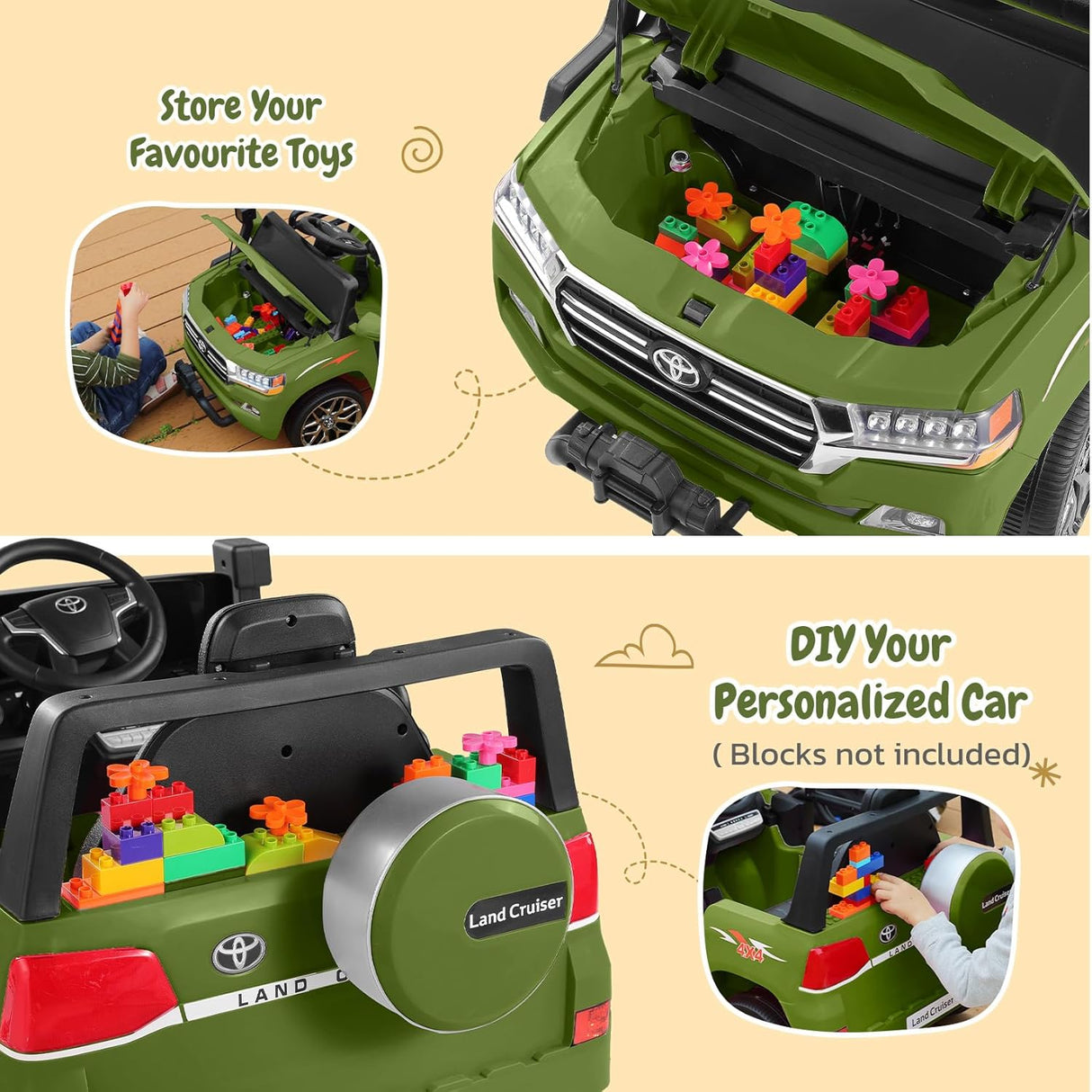 Electric cars for kids with DIY Building Blocks & Storage Area