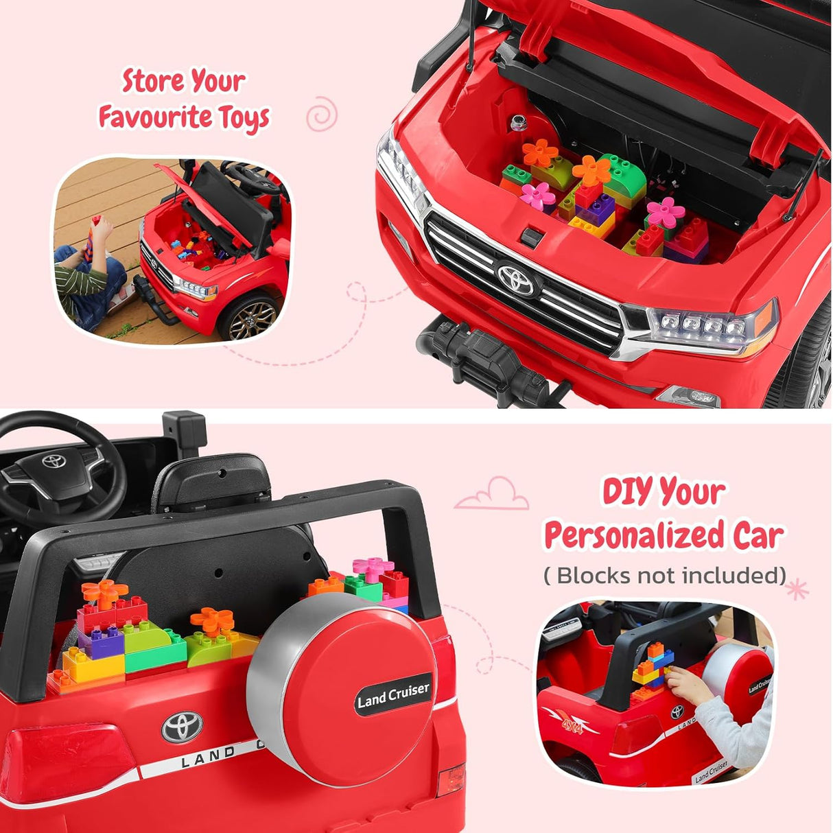 Electric cars for kids with DIY Building Blocks & Storage Area