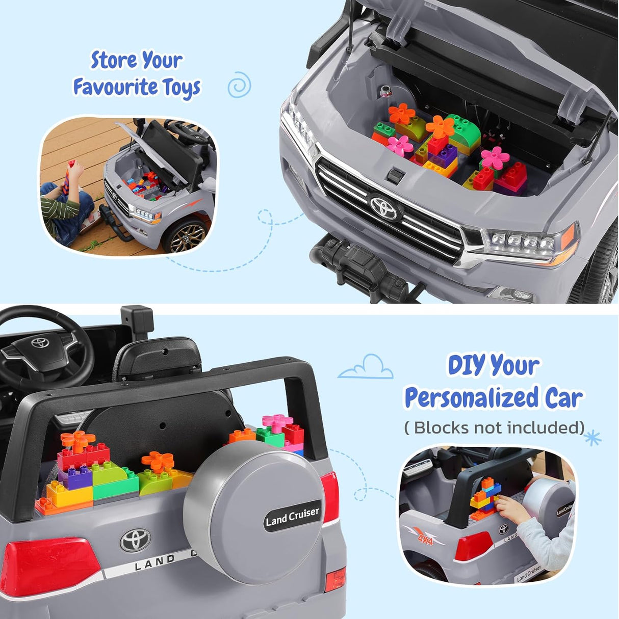 Electric cars for kids with DIY Building Blocks & Storage Area