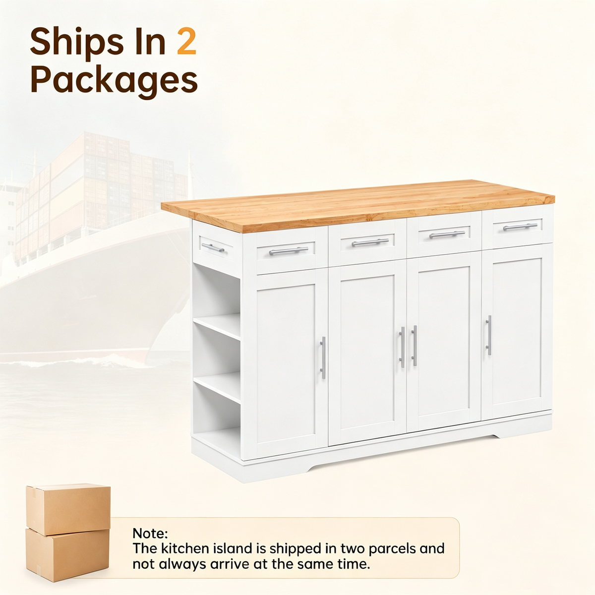 Dripex 53'' Rolling Kitchen Island with Power Outlet, Drop Leaf & Trash Can,White