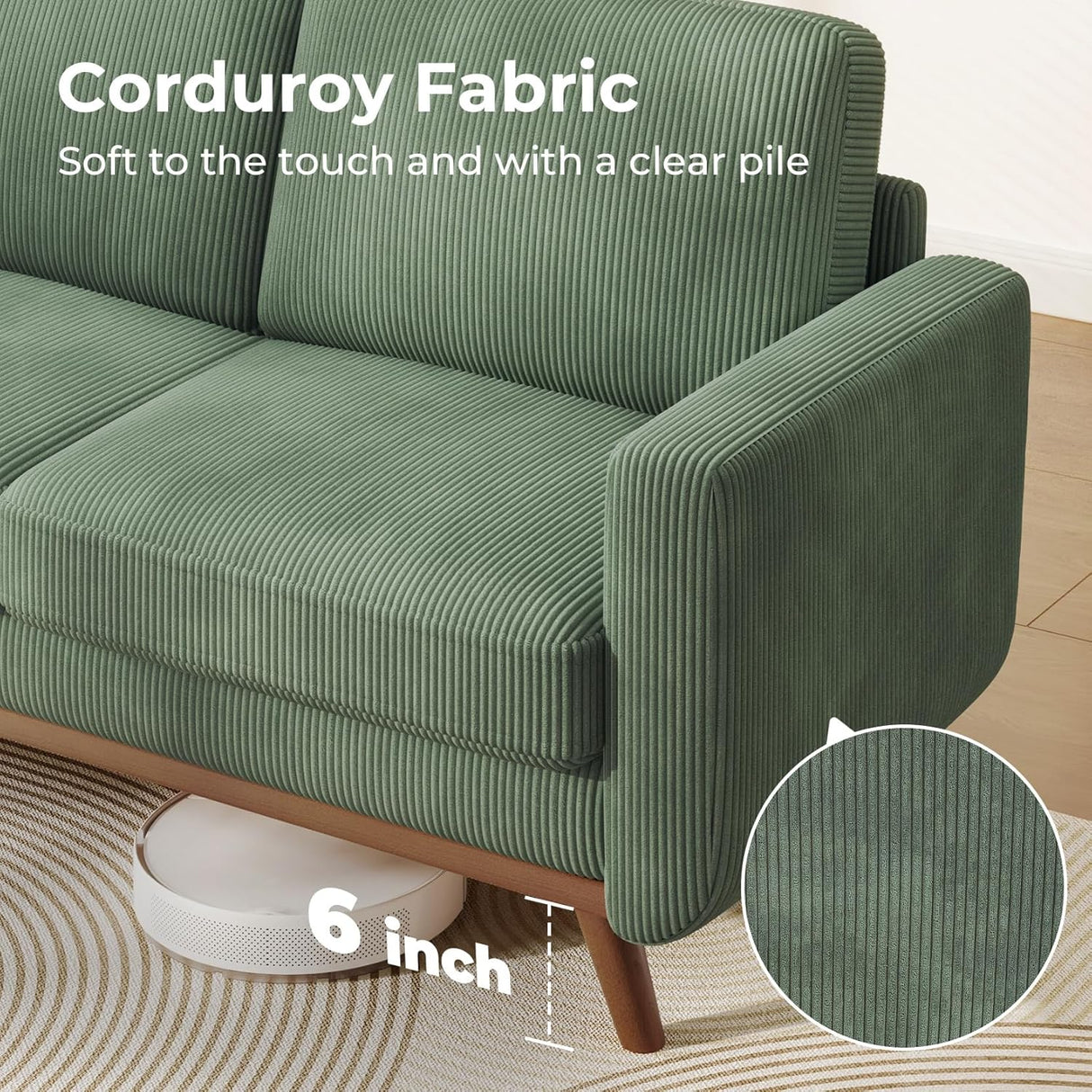 68" Loveseat Sofa Comfy Corduroy Couch with Spring Cushion