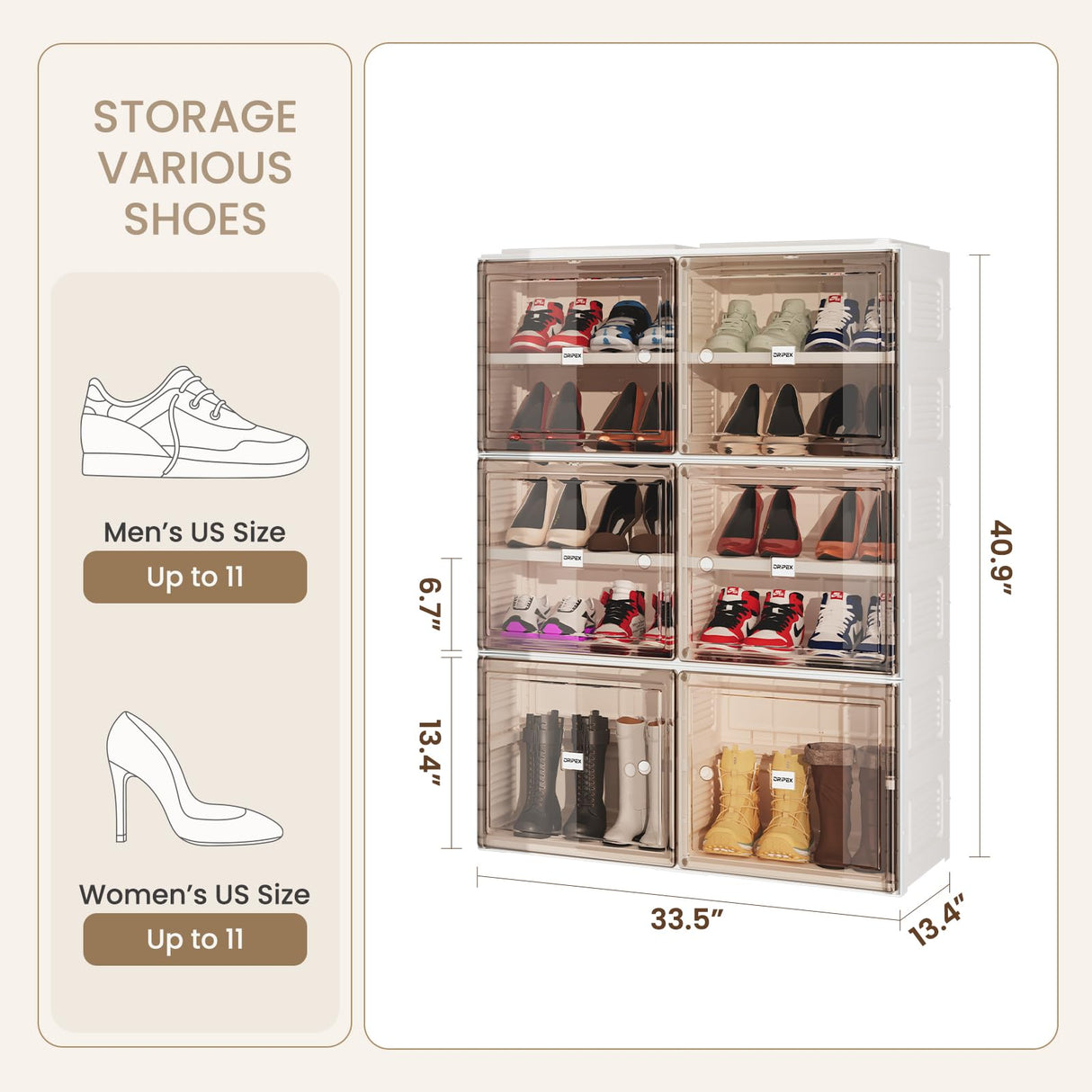 Dripex Shoe Storage Cabinet 5 Layers 20 Pairs Foldable Shoe Boxes