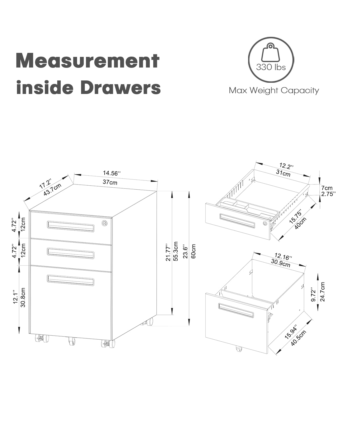 Dripex 3 Drawer Mobile File with Lock on Wheels
