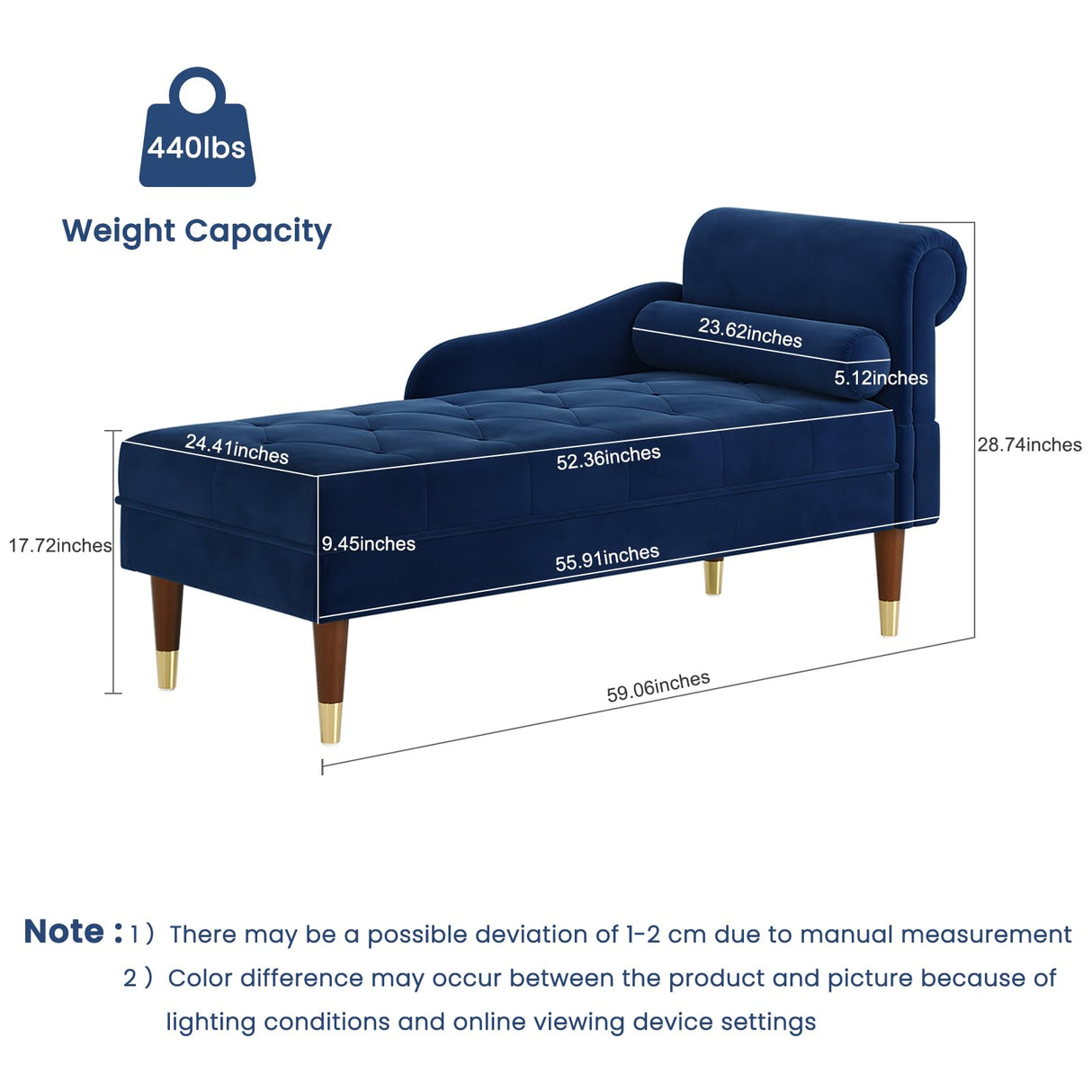 59" Velvet Chaise Lounge Indoor