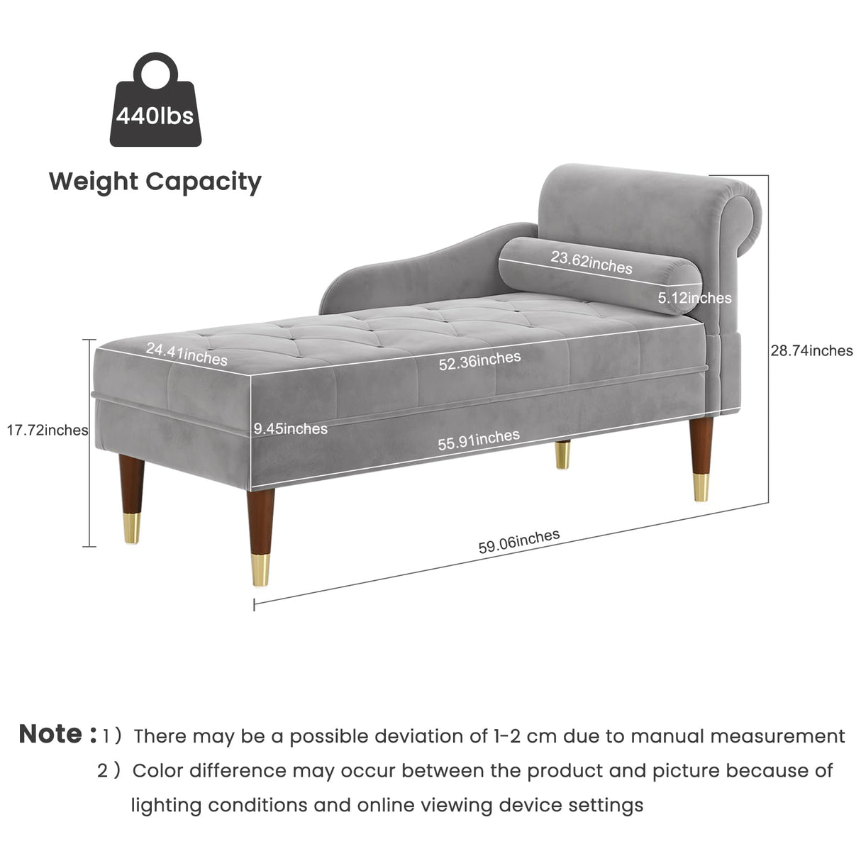 59" Velvet Chaise Lounge Indoor