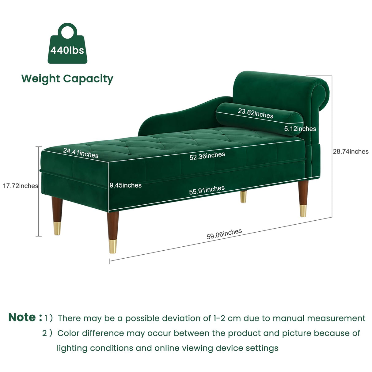 59" Velvet Chaise Lounge Indoor