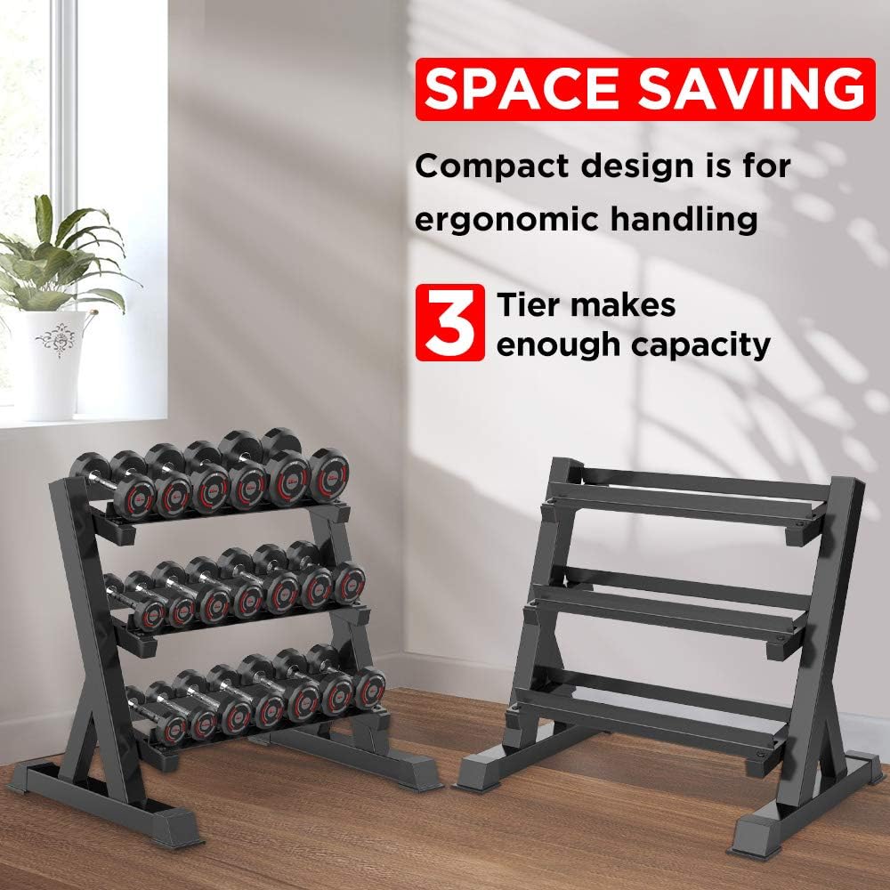 Dripex 3 Tier Heavy Duty Dumbbell Rack Home Gym Weight Rack Dumbbell Storage Stand Holder