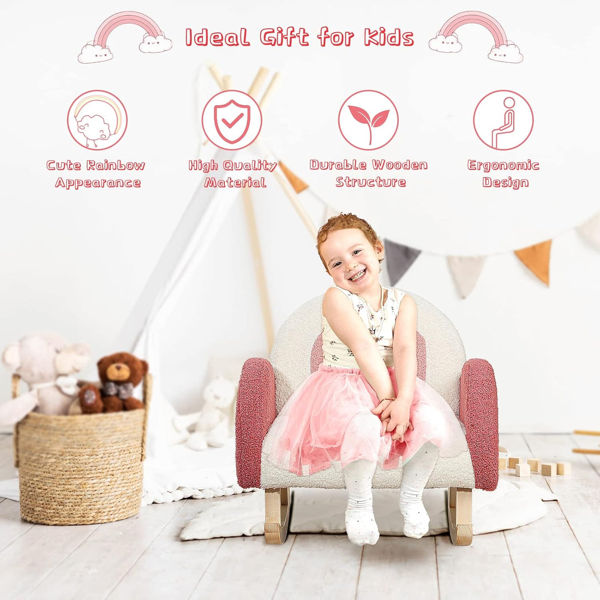 Dripex Velvet Fabric Toddler Rocking Chair