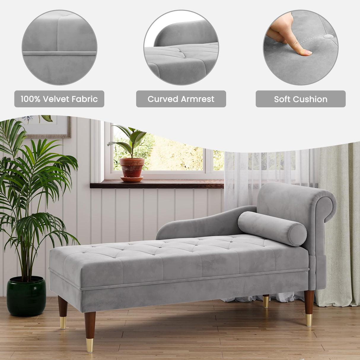 59" Velvet Chaise Lounge Indoor