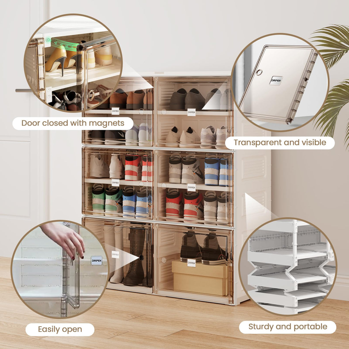 Dripex Shoe Storage Cabinet 5 Layers 20 Pairs Foldable Shoe Boxes