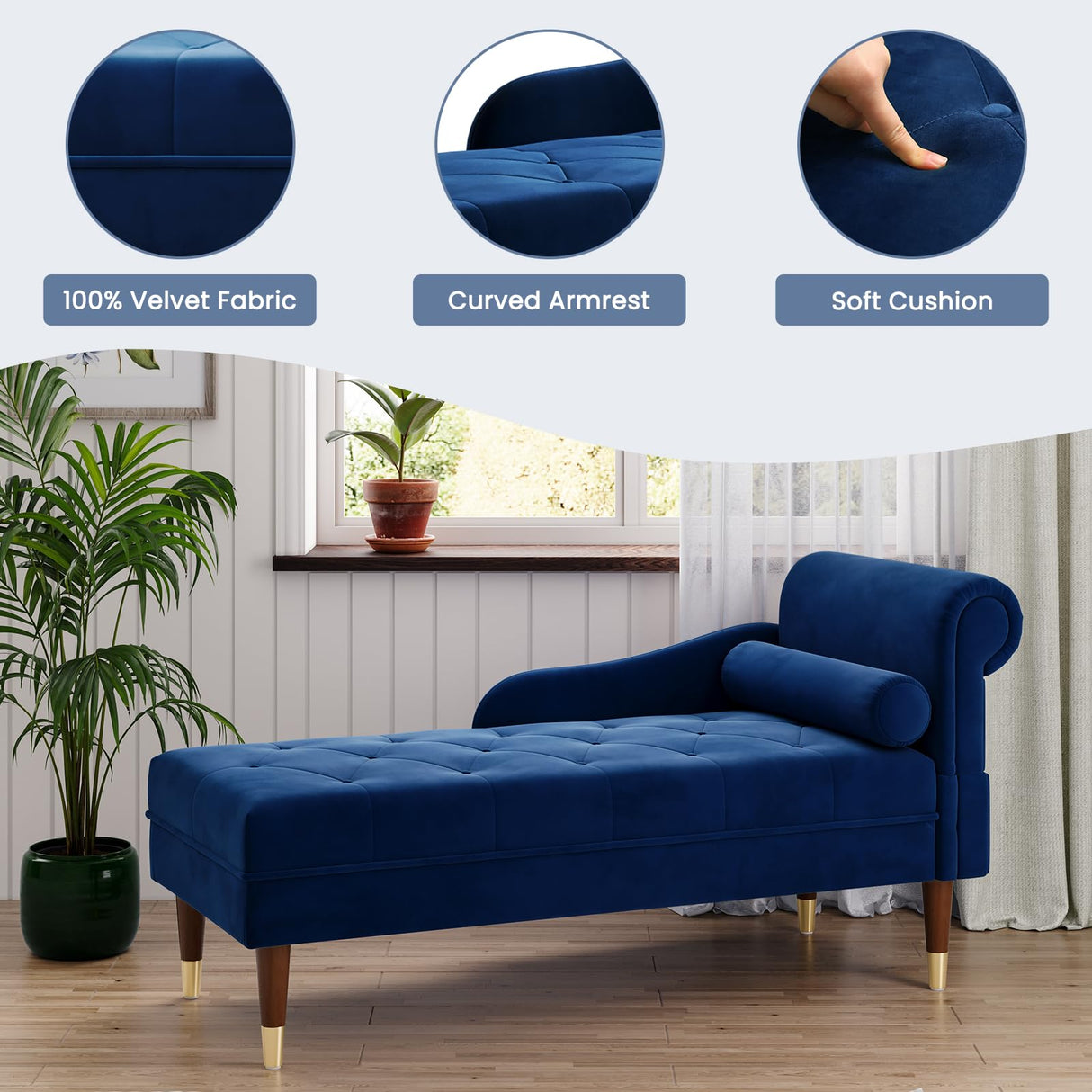 59" Velvet Chaise Lounge Indoor