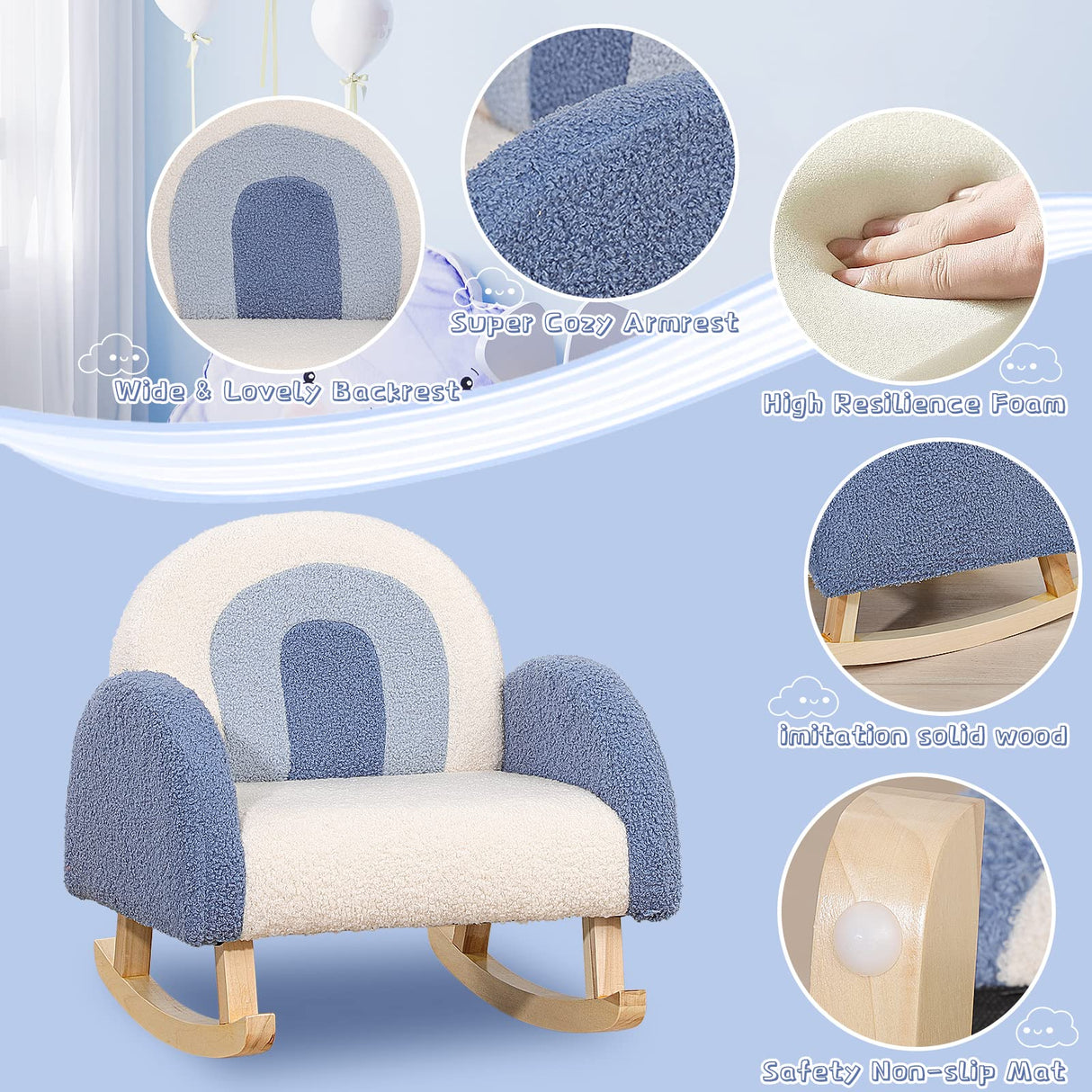 Dripex Velvet Fabric Toddler Rocking Chair