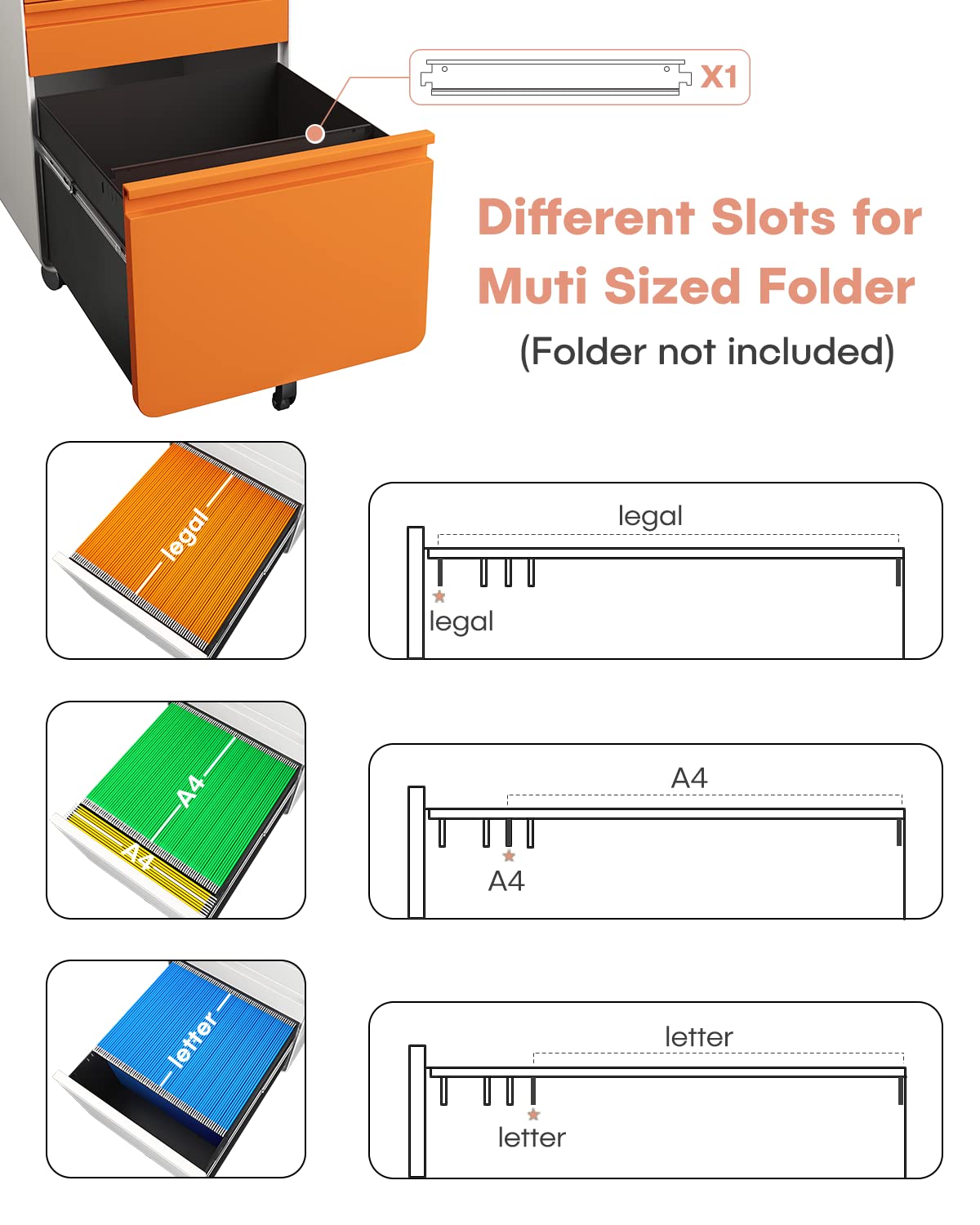 Dripex Metal Filing Cabinets with Lock Wheels & Hanging 3 Drawer File Cabinet
