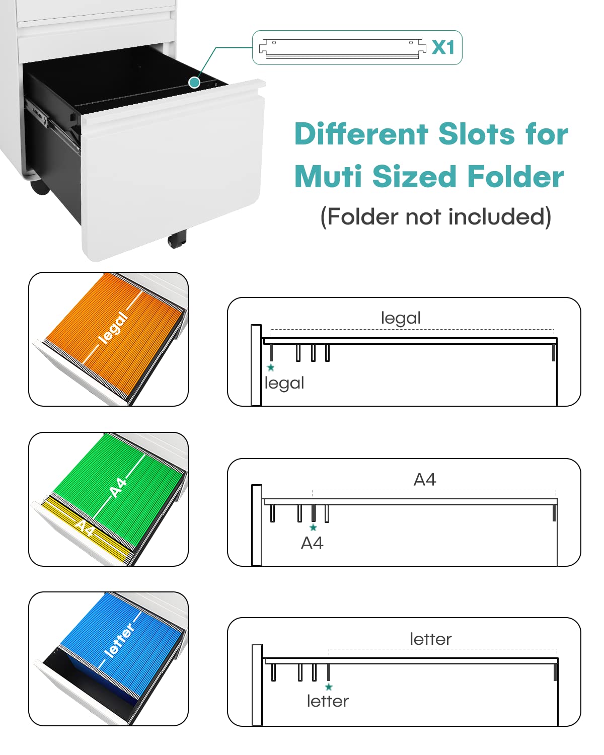 Dripex Metal Filing Cabinets with Lock Wheels & Hanging 3 Drawer File Cabinet
