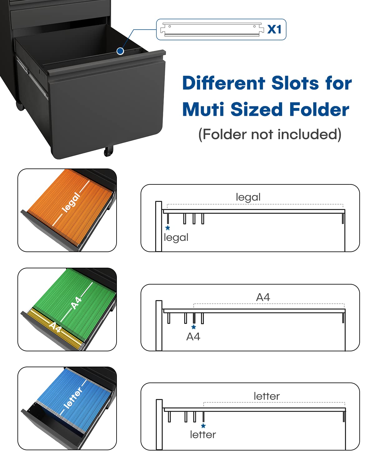Dripex Metal Filing Cabinets with Lock Wheels & Hanging 3 Drawer File Cabinet