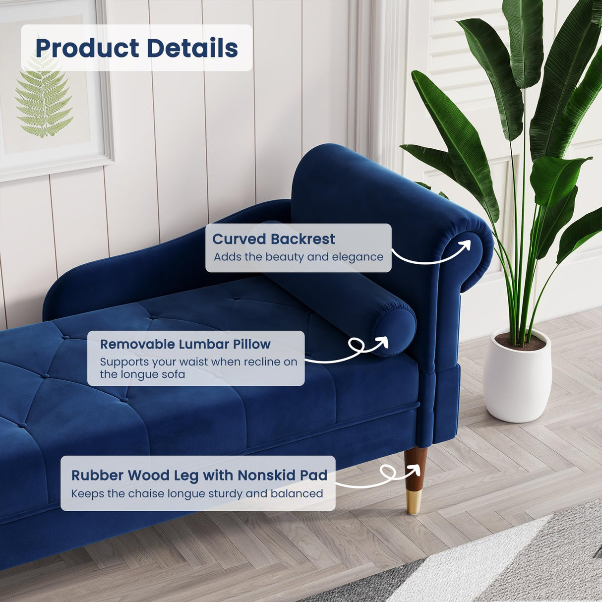 59" Velvet Chaise Lounge Indoor