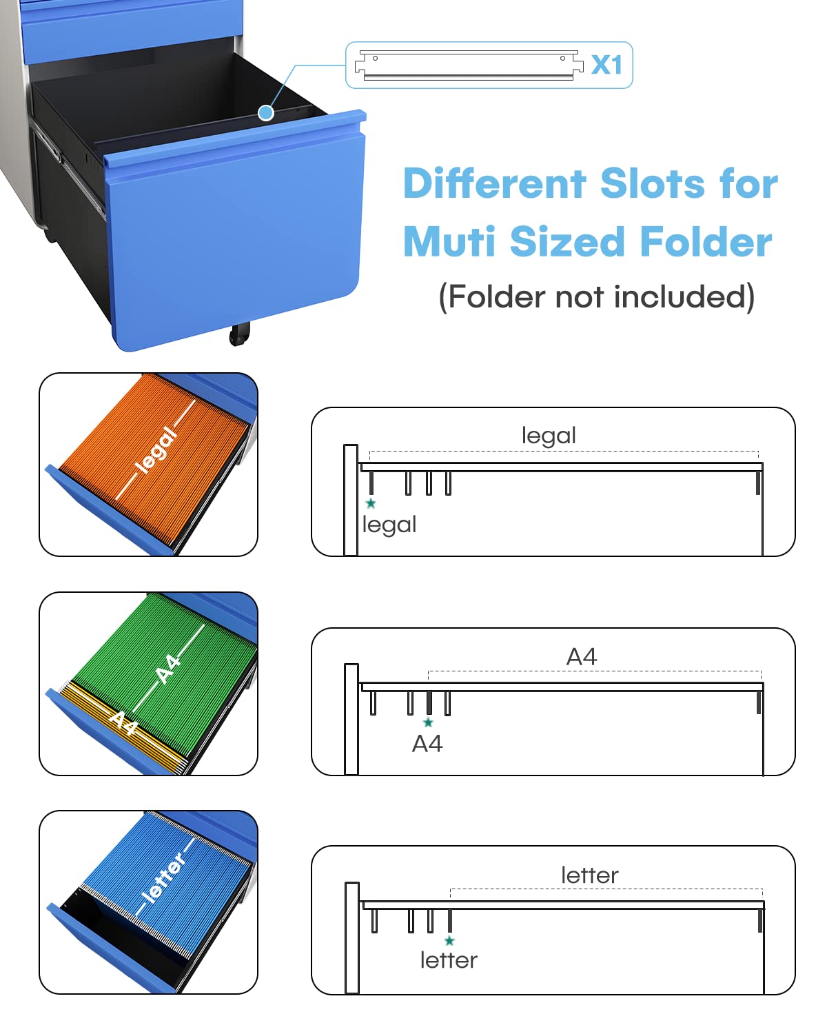 Dripex Metal Filing Cabinets with Lock Wheels & Hanging 3 Drawer File Cabinet