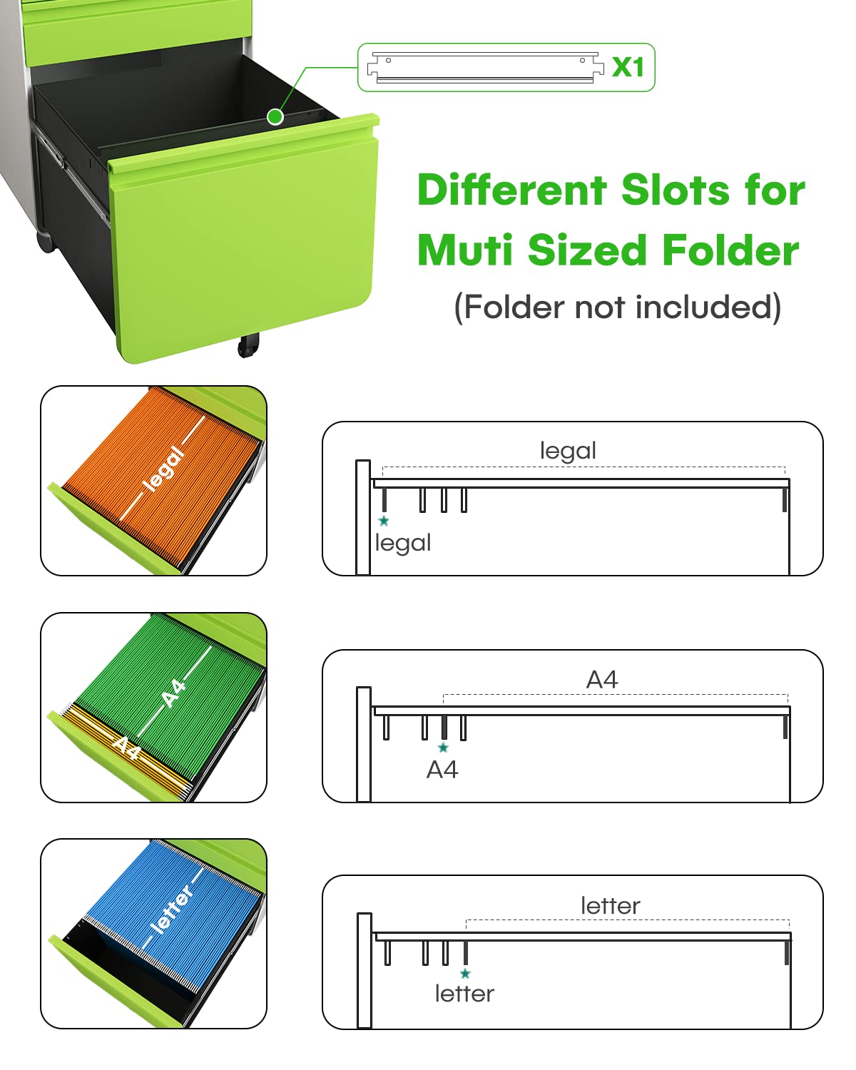 Dripex Metal Filing Cabinets with Lock Wheels & Hanging 3 Drawer File Cabinet