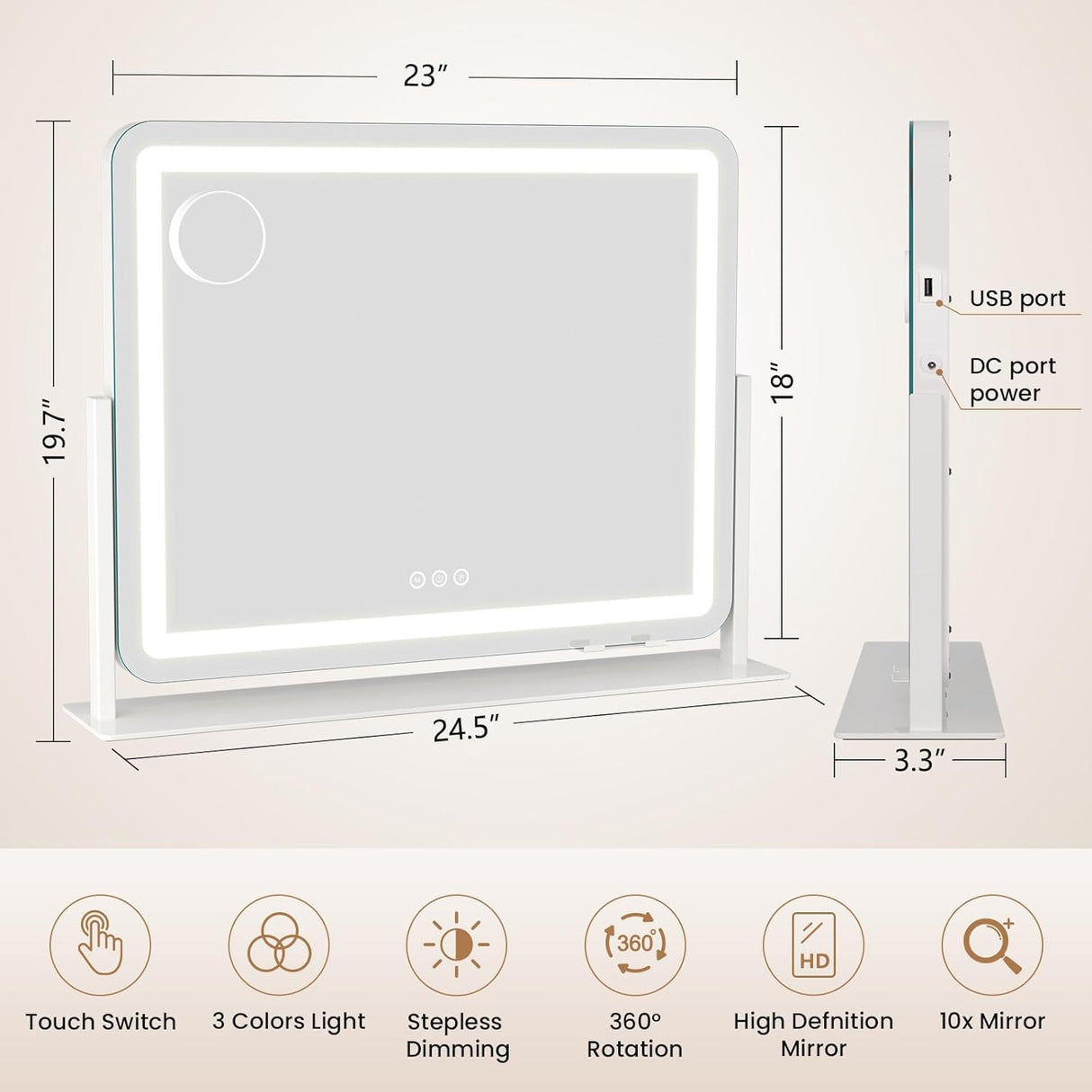 Dripex LED Lighted Makeup Mirror with USB Charging Port Bluetooth Speaker