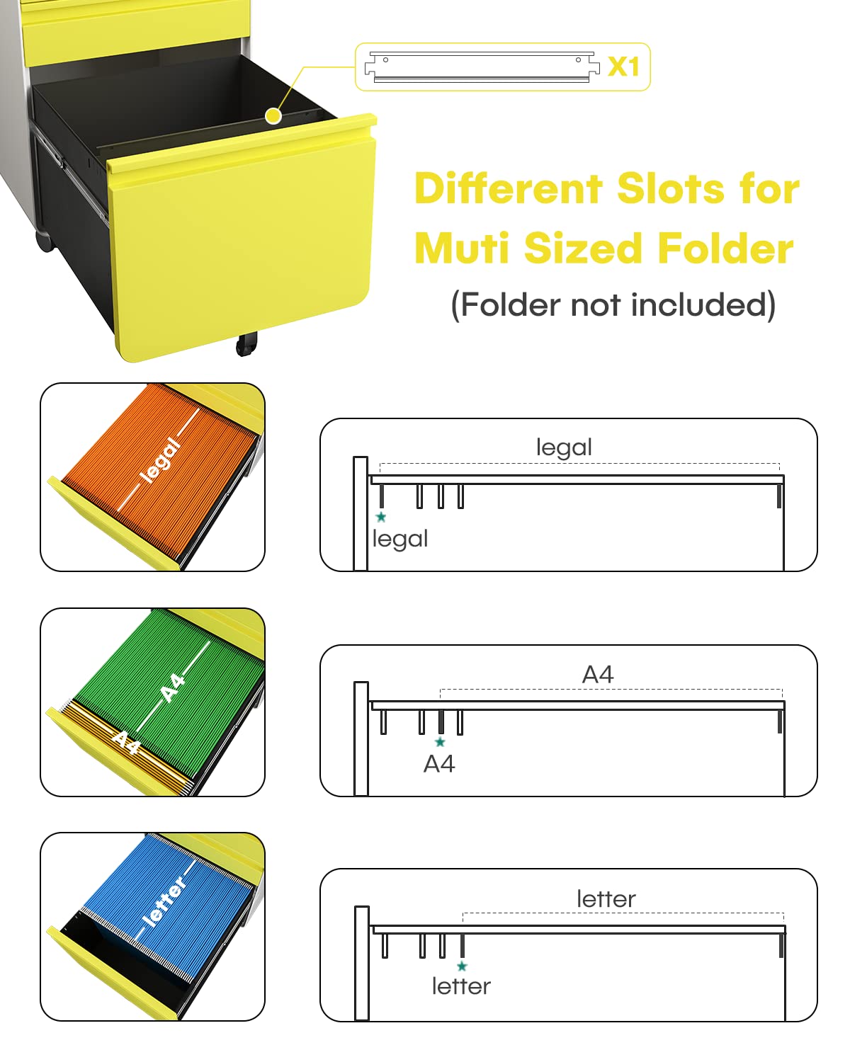 Dripex Metal Filing Cabinets with Lock Wheels & Hanging 3 Drawer File Cabinet