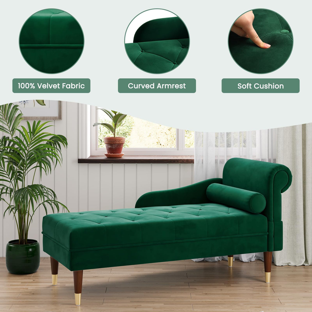 59" Velvet Chaise Lounge Indoor