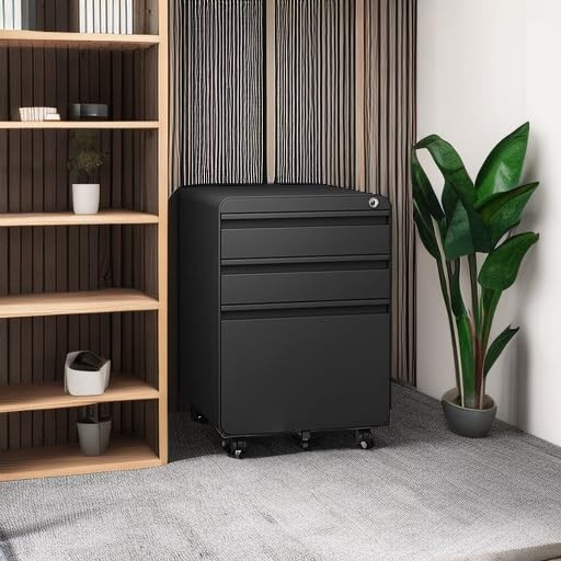 Dripex Metal Filing Cabinets with Lock Wheels & Hanging 3 Drawer File Cabinet