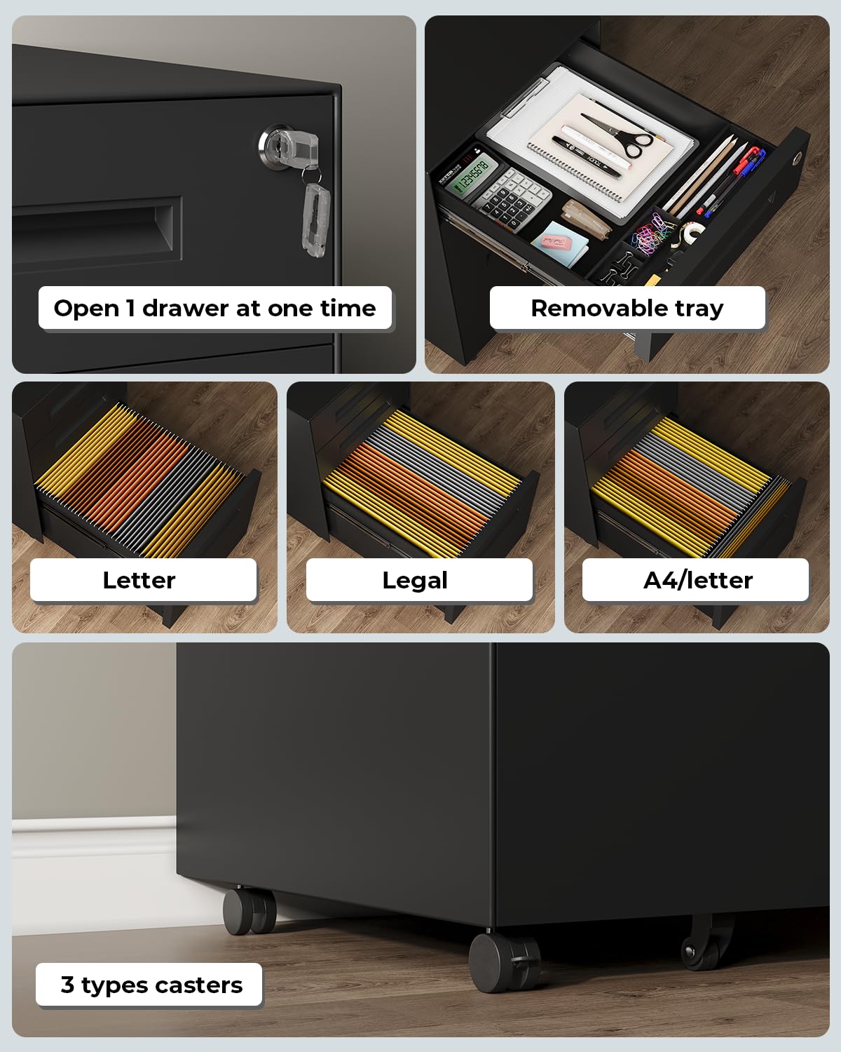 Dripex 3 Drawer Mobile File with Lock on Wheels