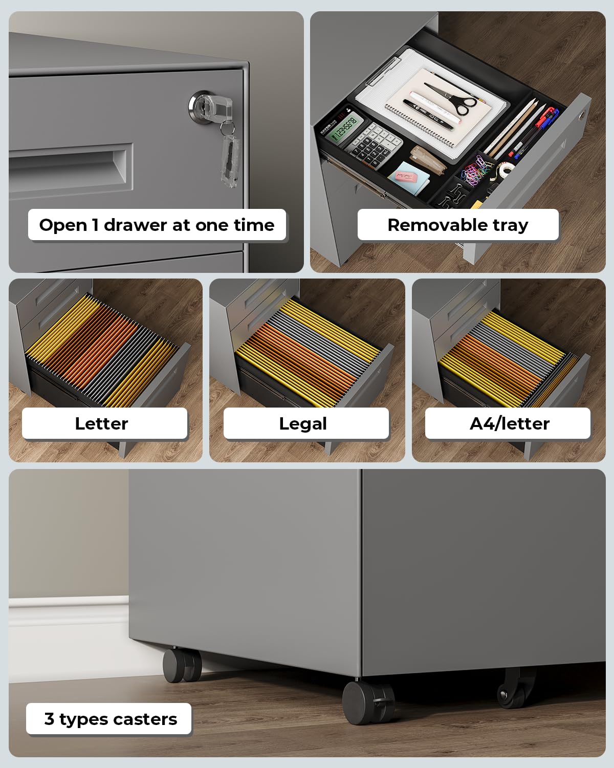 Dripex 3 Drawer Mobile File with Lock on Wheels