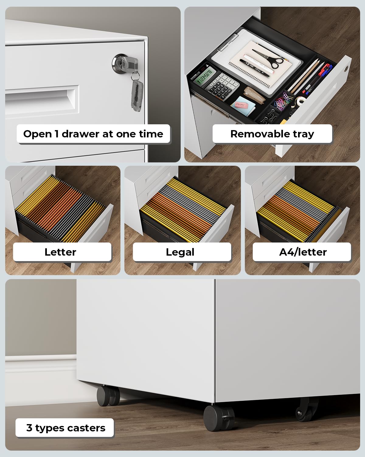 Dripex 3 Drawer Mobile File with Lock on Wheels