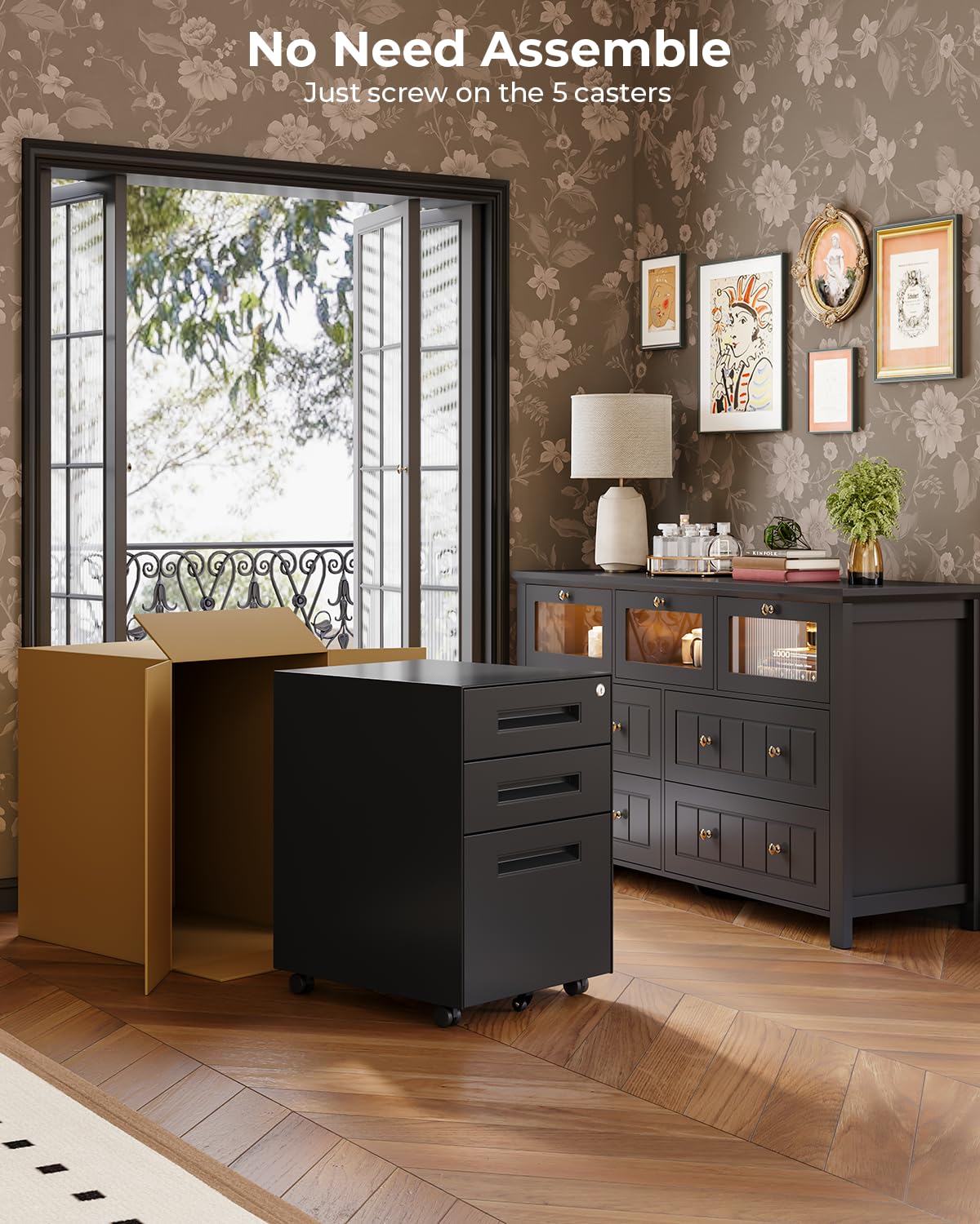 Dripex 3 Drawer Mobile File with Lock on Wheels