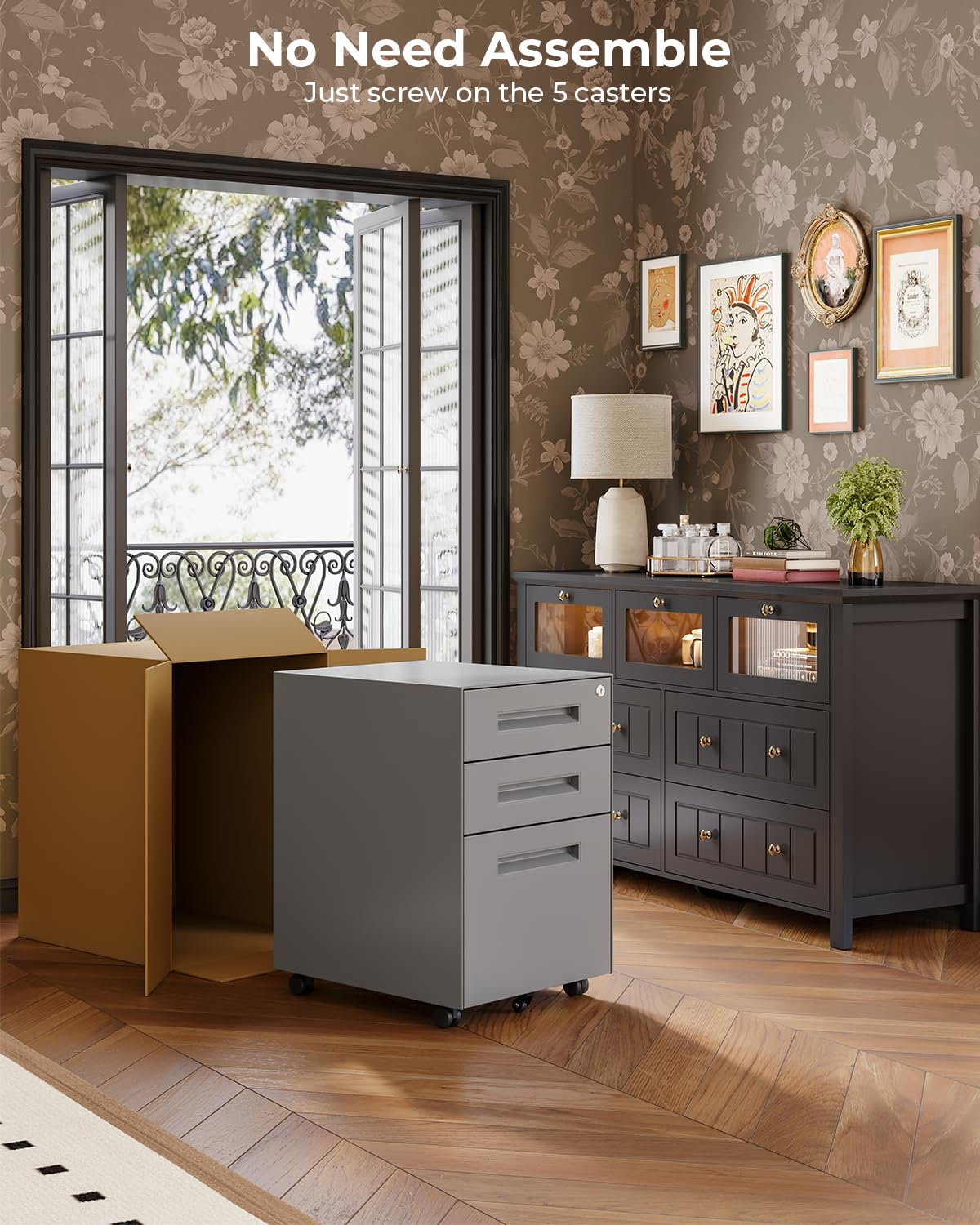 Dripex 3 Drawer Mobile File with Lock on Wheels