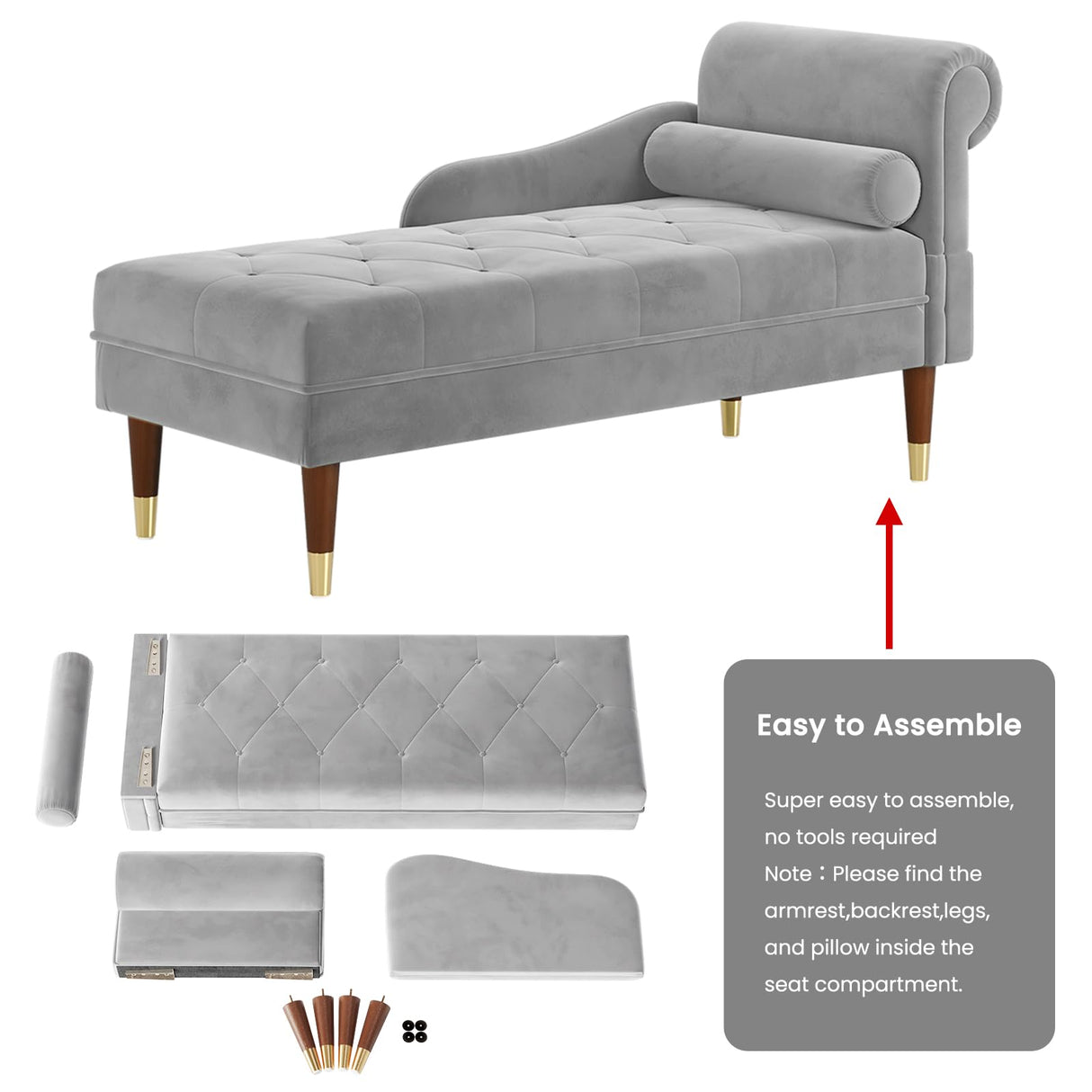 59" Velvet Chaise Lounge Indoor