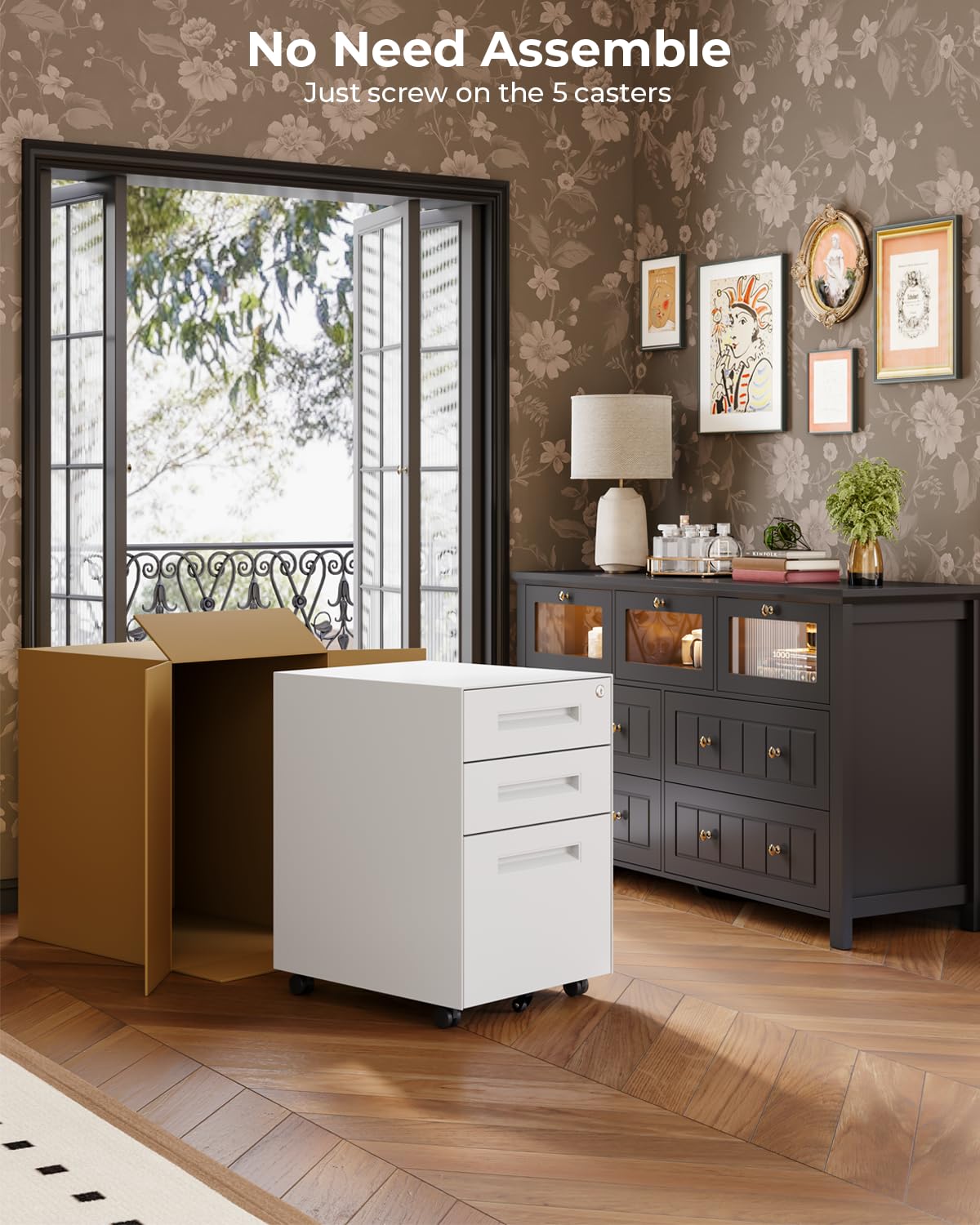 Dripex 3 Drawer Mobile File with Lock on Wheels